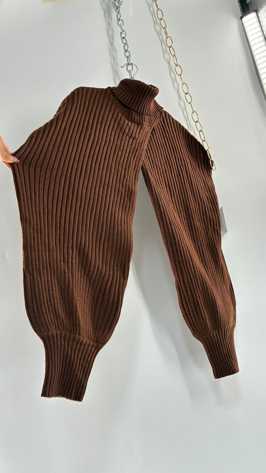 ELOQUII Brown Knit Turtle Neck Bubble Sleeve Shrug with Tags (22/24)