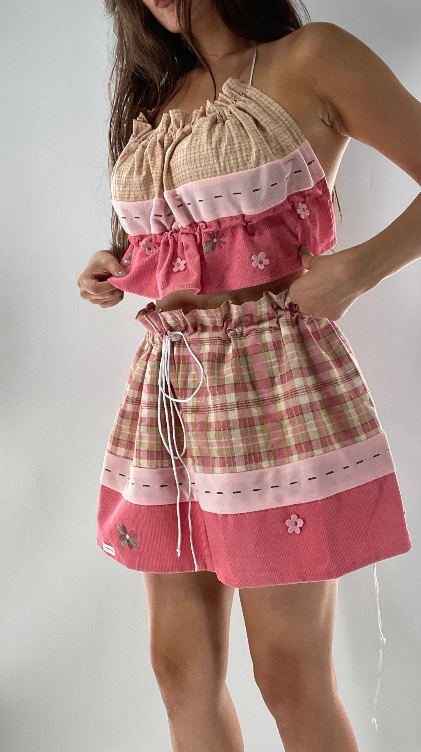 Custom Strawberry Shortcake 2 Piece Handmade Patchwork Skirt and Backless Top Set (One Size XS-XL)