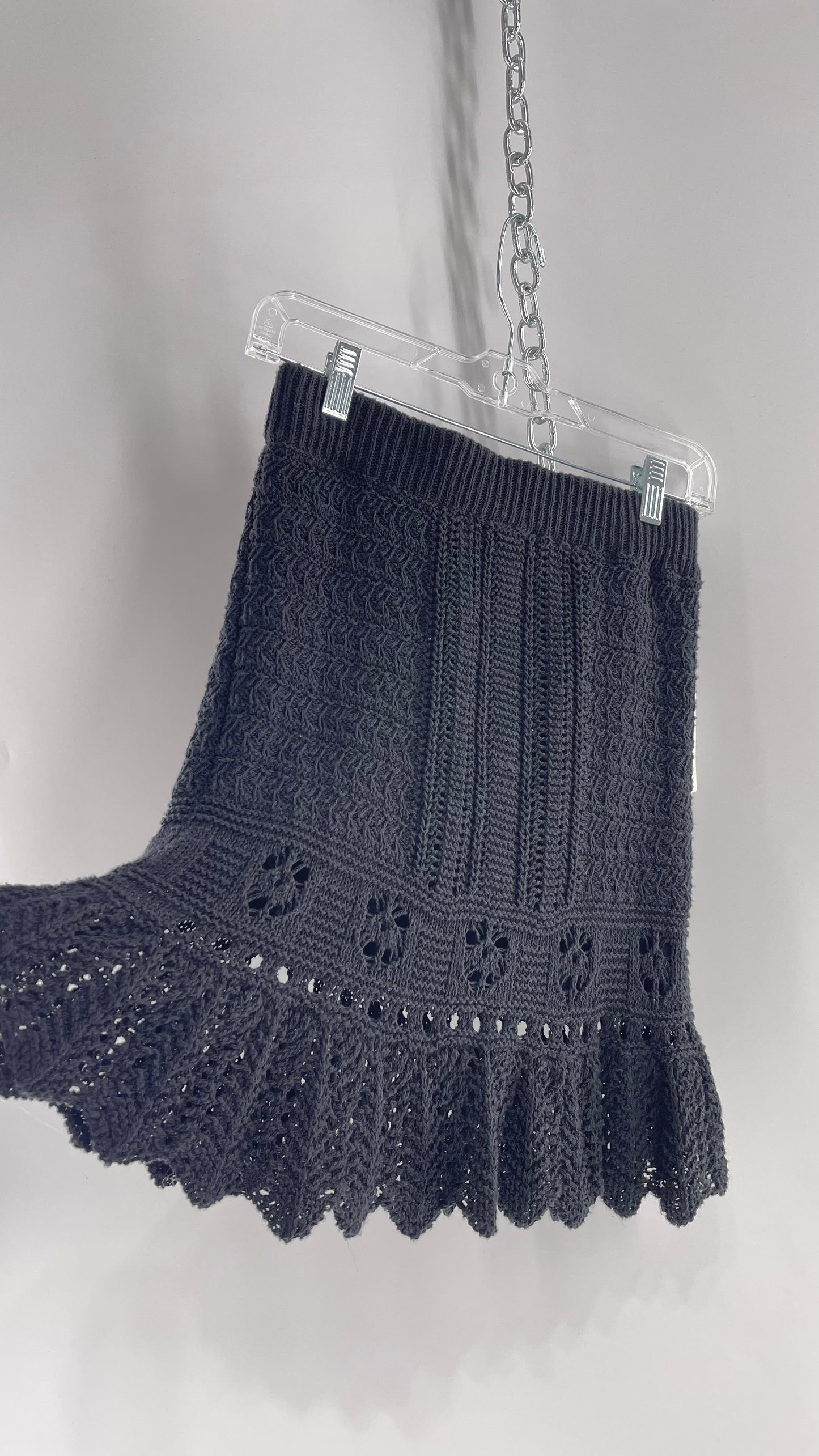 Anthropologie Black Crochet Knit Mini Skirt with Tags Attached (Small)