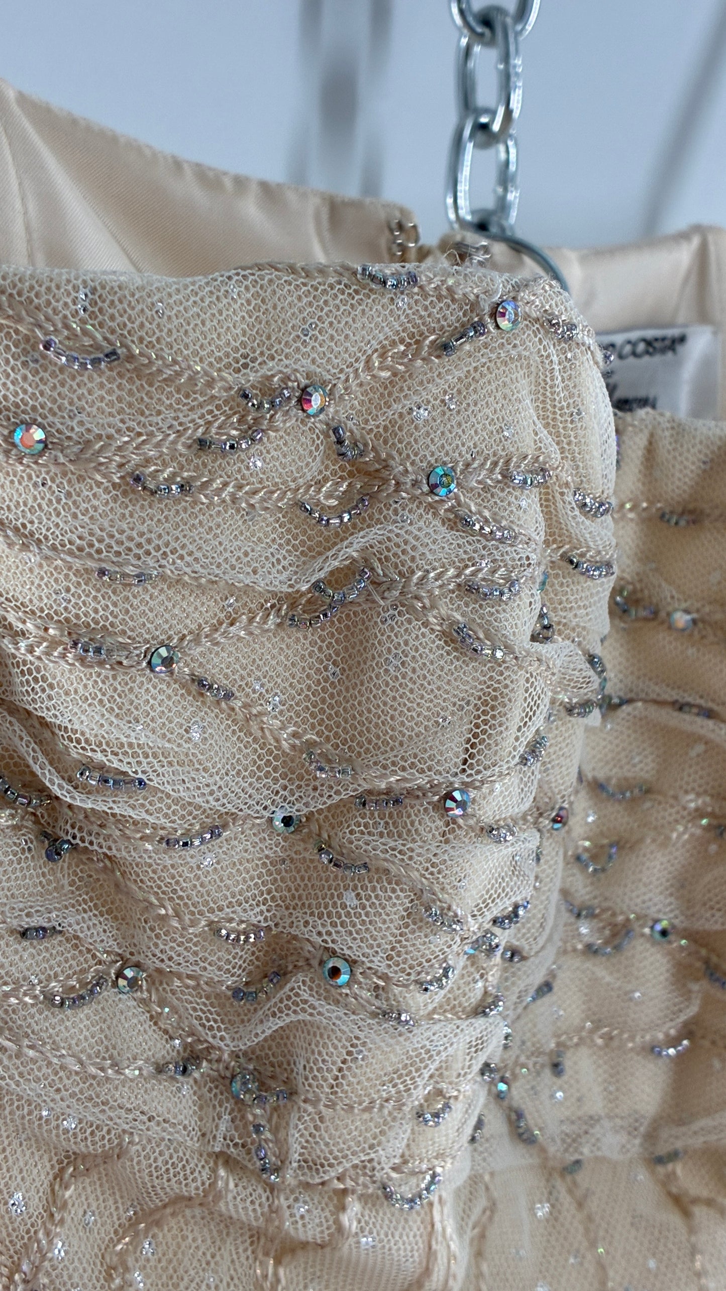 Vintage Victor Costa for Neiman Marcus Strapless Ruched/Pleated Bust Mermaid Gown Covered in Braided Threads and Embroidered Beads (6)