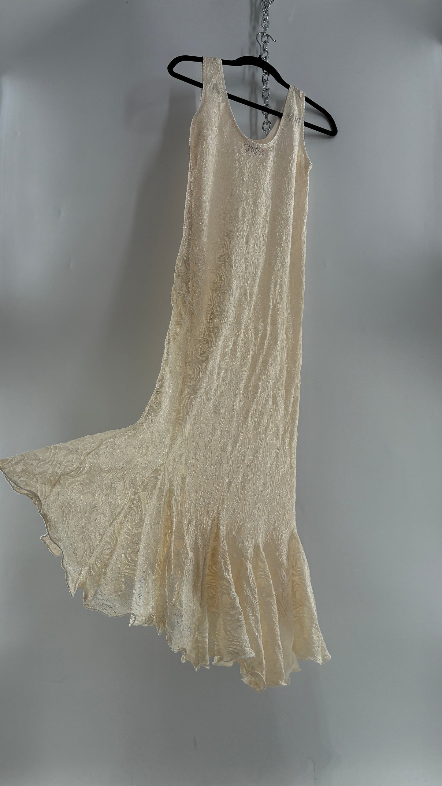 Vintage SARA MIQUE New York Off White Maxi Dress and Balloon Sleeve Cardigan Set (M)