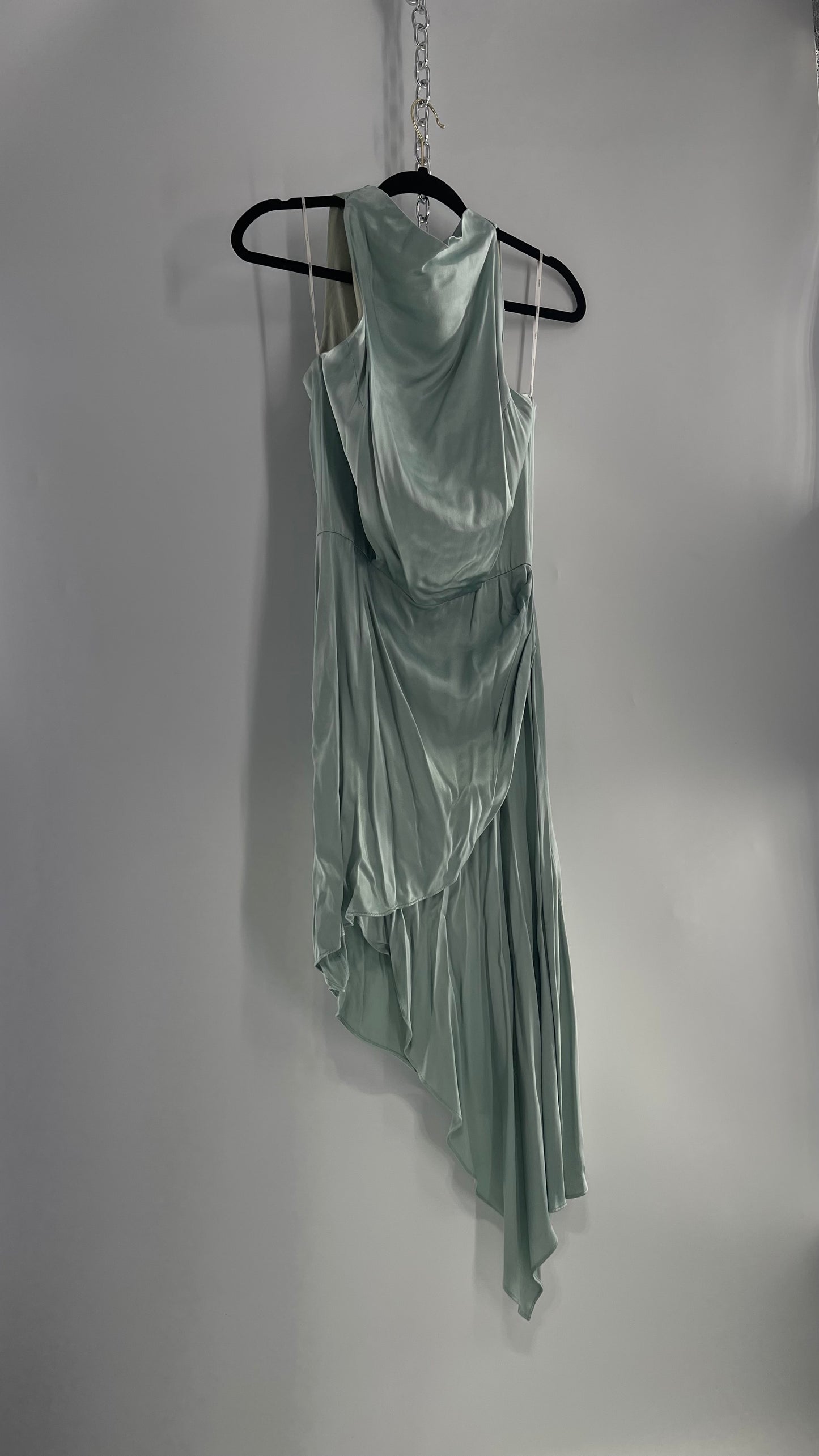 Elliatt Silver/Seafoam Blue Silky Slinky Abstract Tiered and Draped MIDI Gown (2?)