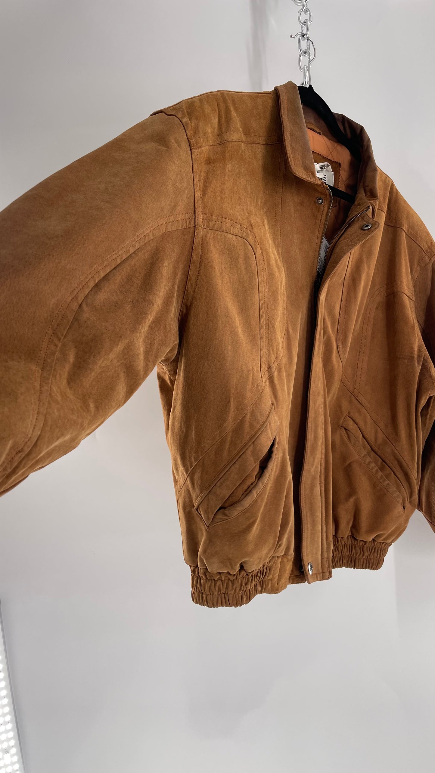 GITANO Vintage Camel Brown Genuine Leather Bomber Jacket (Large)