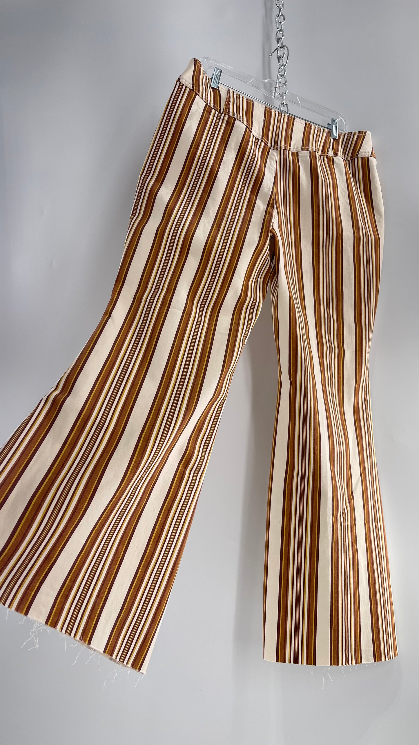 Free People 70s Striped Mustard and Rust Tones Flare Leg Bell Bottoms (33)