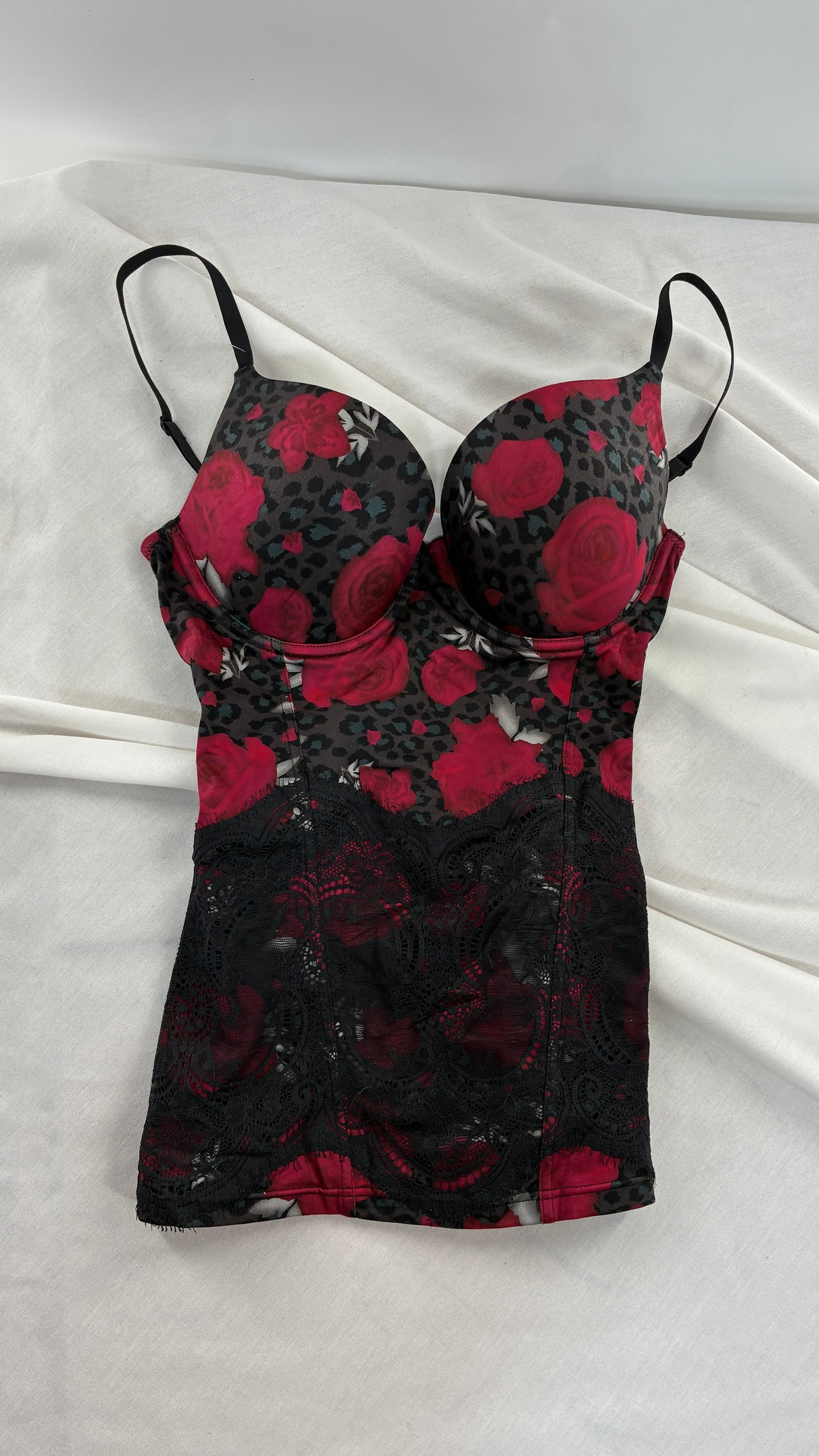 Vintage FLEXEES Rose & Leopard Graphic Thick Lycra Camisole (34C)
