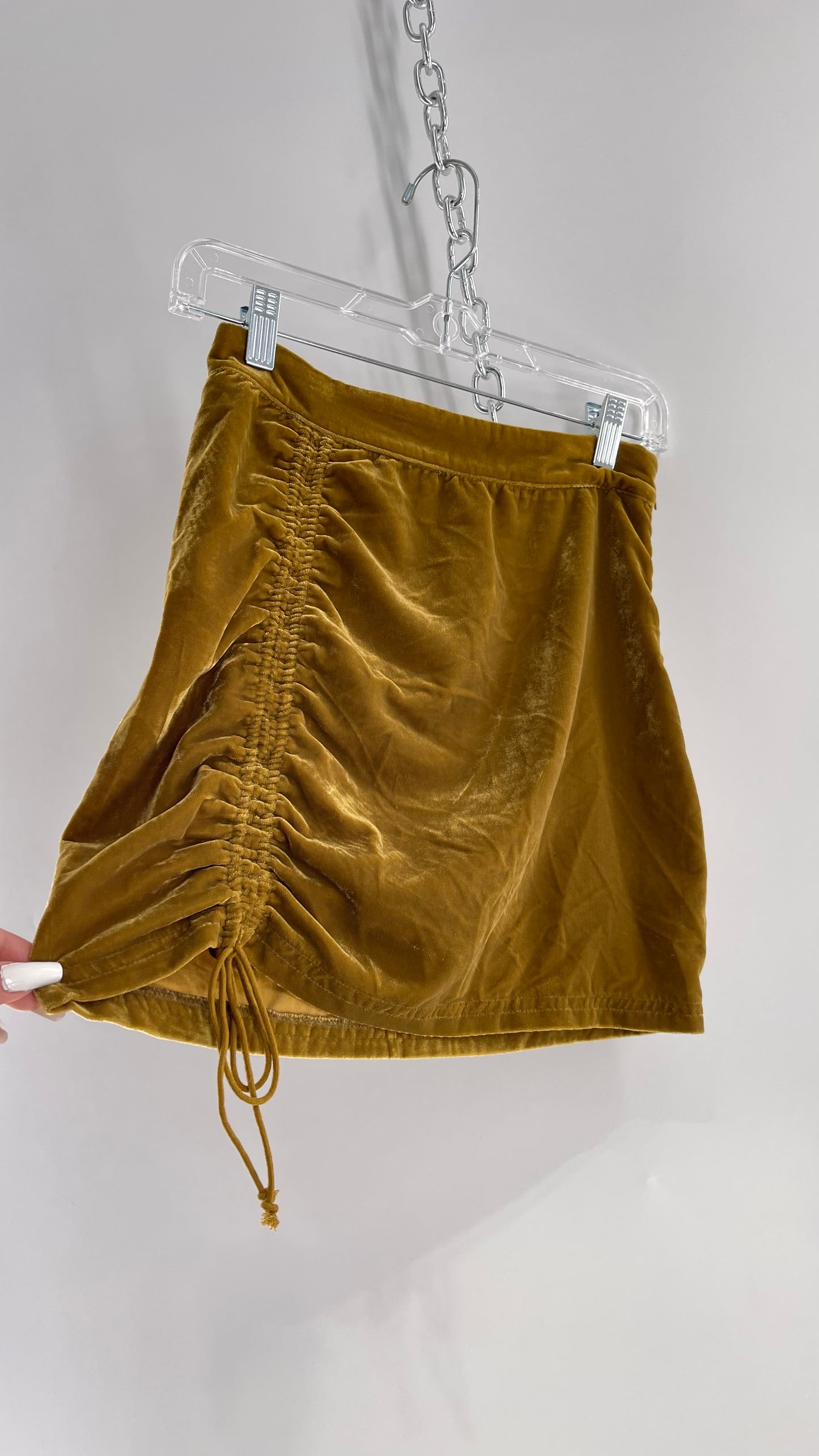 Free People Mustard Velvet Ruche Side Skirt (0)