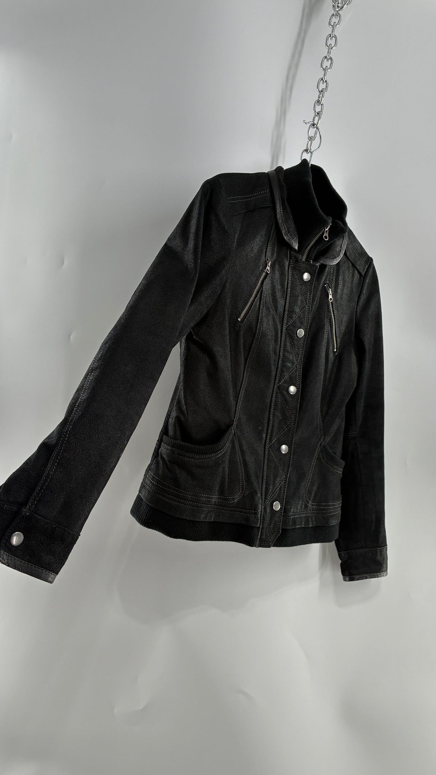 Vintage DANIER Metallic Black Suede Leather Jacket (Small)