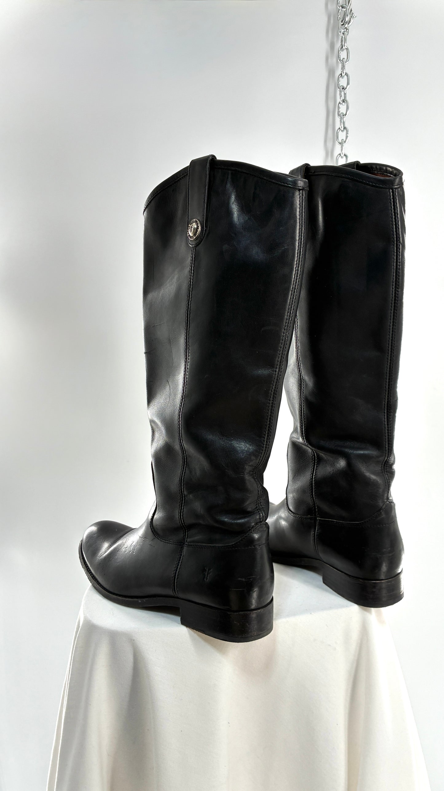 Vintage FRYE Melissa Tall Black Genuine Leather Boots Made in Mexico (8)
