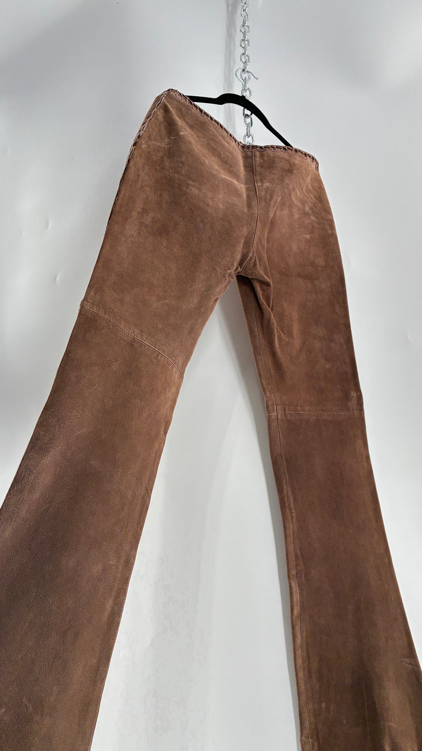Vintage SWEET ROMEO Suede Leather Stitch Side, Braided Hem Pants (10)
