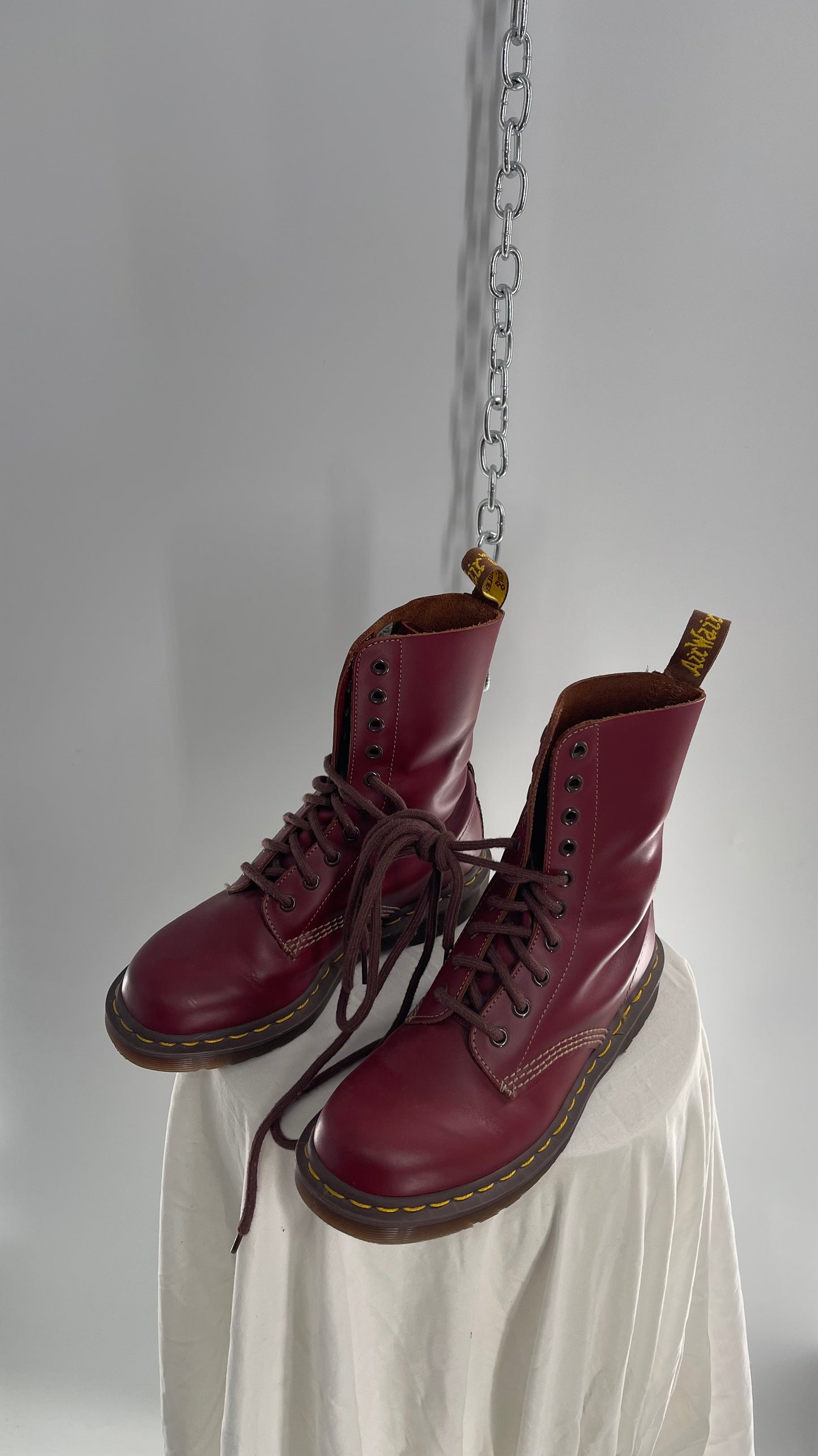 Vintage Dr. Martens 1490 10 Eyelet Burgundy/Maroon Red English Boots (Men’s 5)