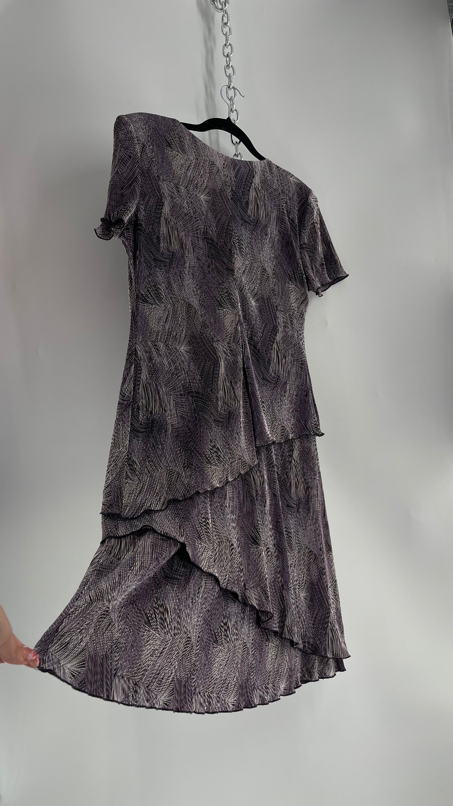 Vintage Pleated/Fluted Layered Purple/Gray Dress (10)