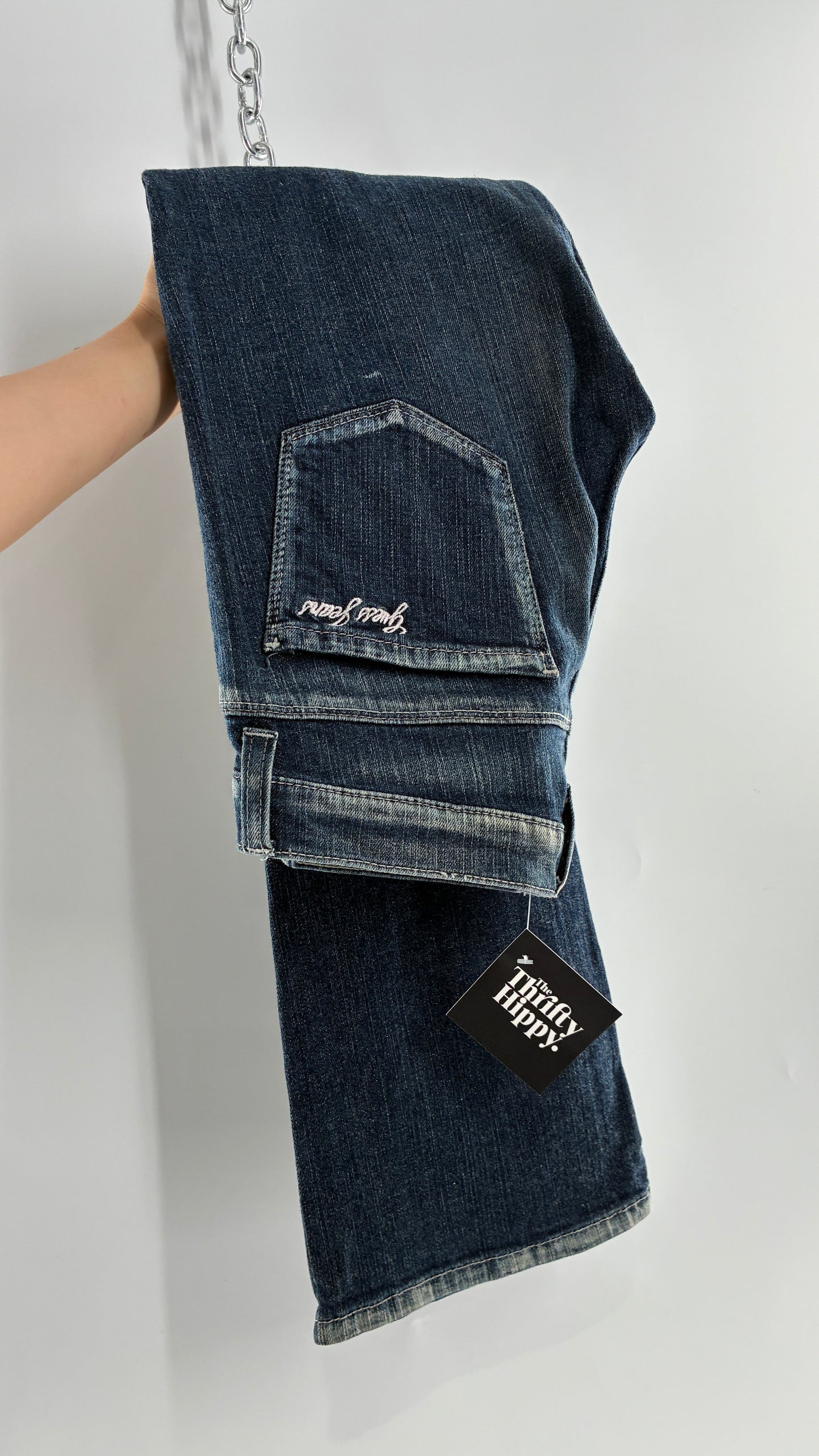 Vintage GUESS CO Ultra Low Rise Jeans with Bleached Seams and Button Side Closure (26)