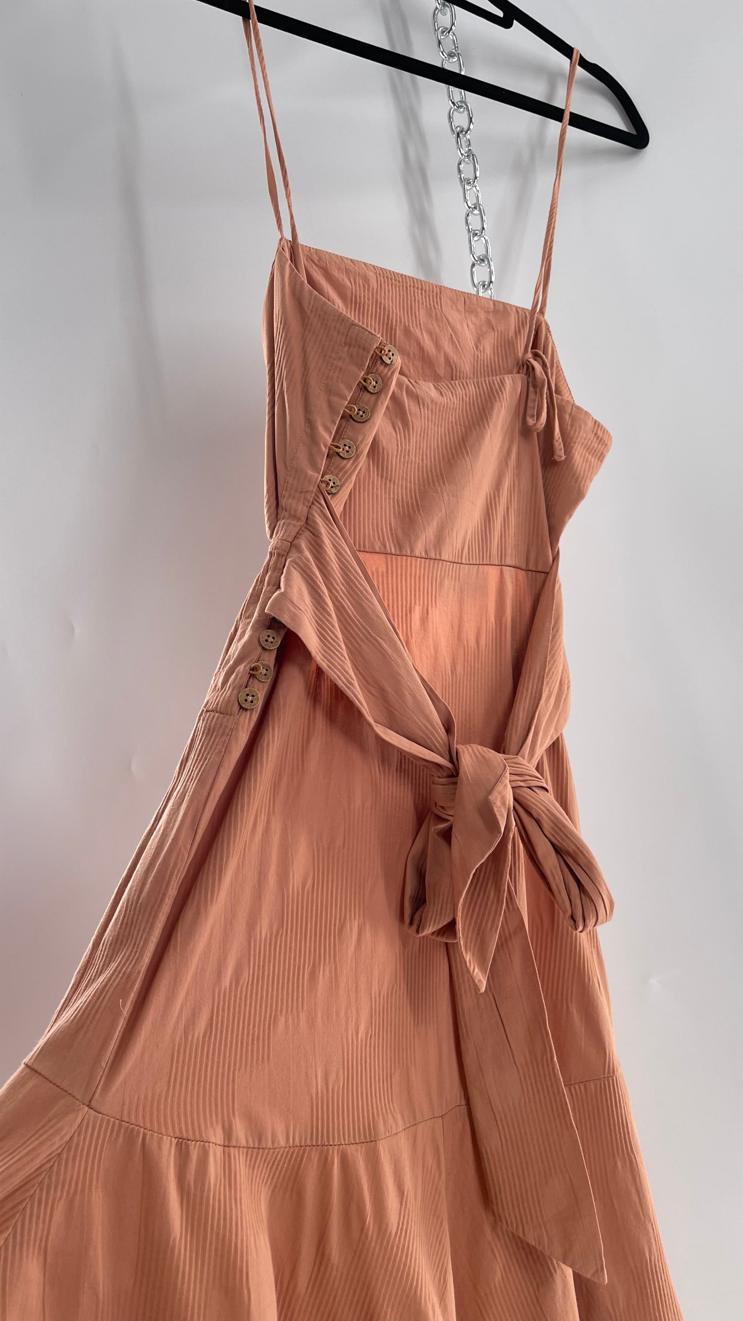 Free People Terracotta/ Smoky Pink Maxi Dress with Exposed Midriff, Waist Bow, and Side Slit with Tags Attached  (M)