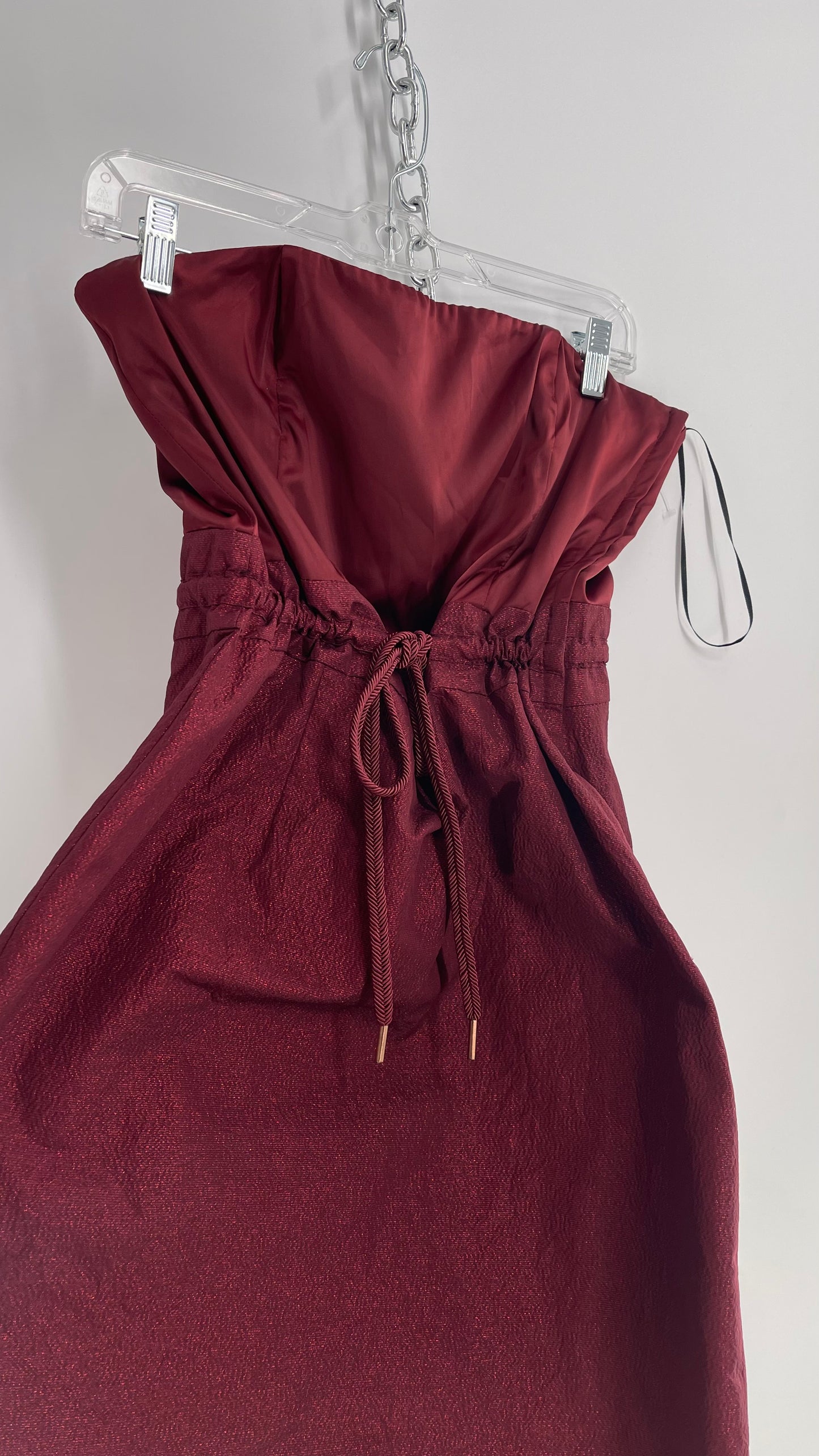 H&M Crimson Red Tinsel Skirt Mini Dress with Pockets, Tie Waist and Tags Attached (XS)