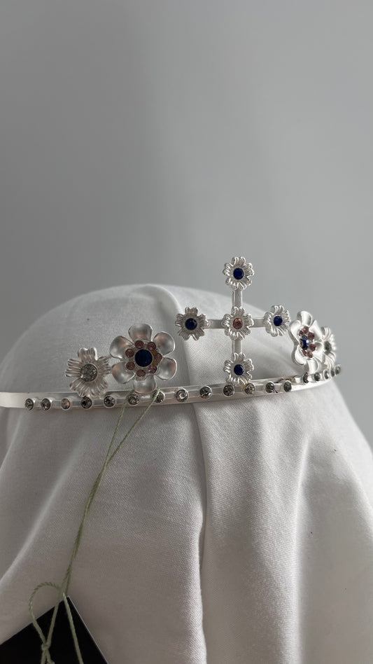 Free People Chrome Metal Silver Renaissance Tiara with Gemstones