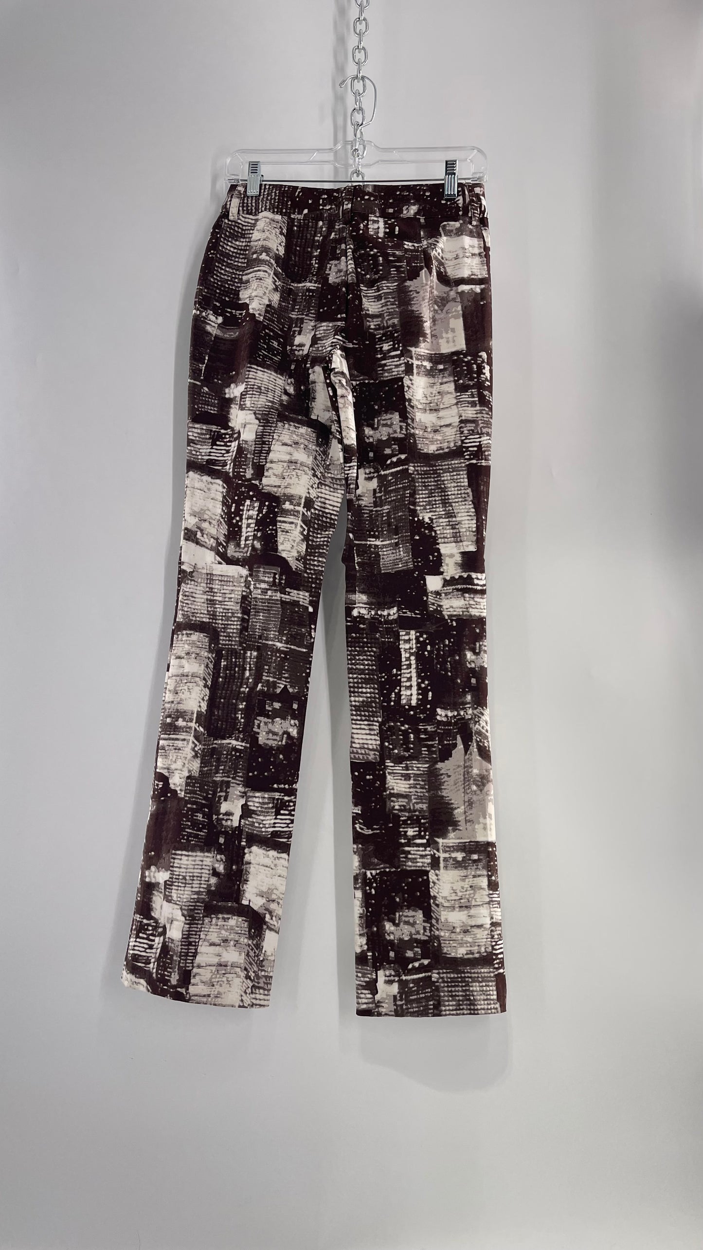 Urban Outfitters Dark Brown and White City Scape Patterned Low Waisted Trouser (2)