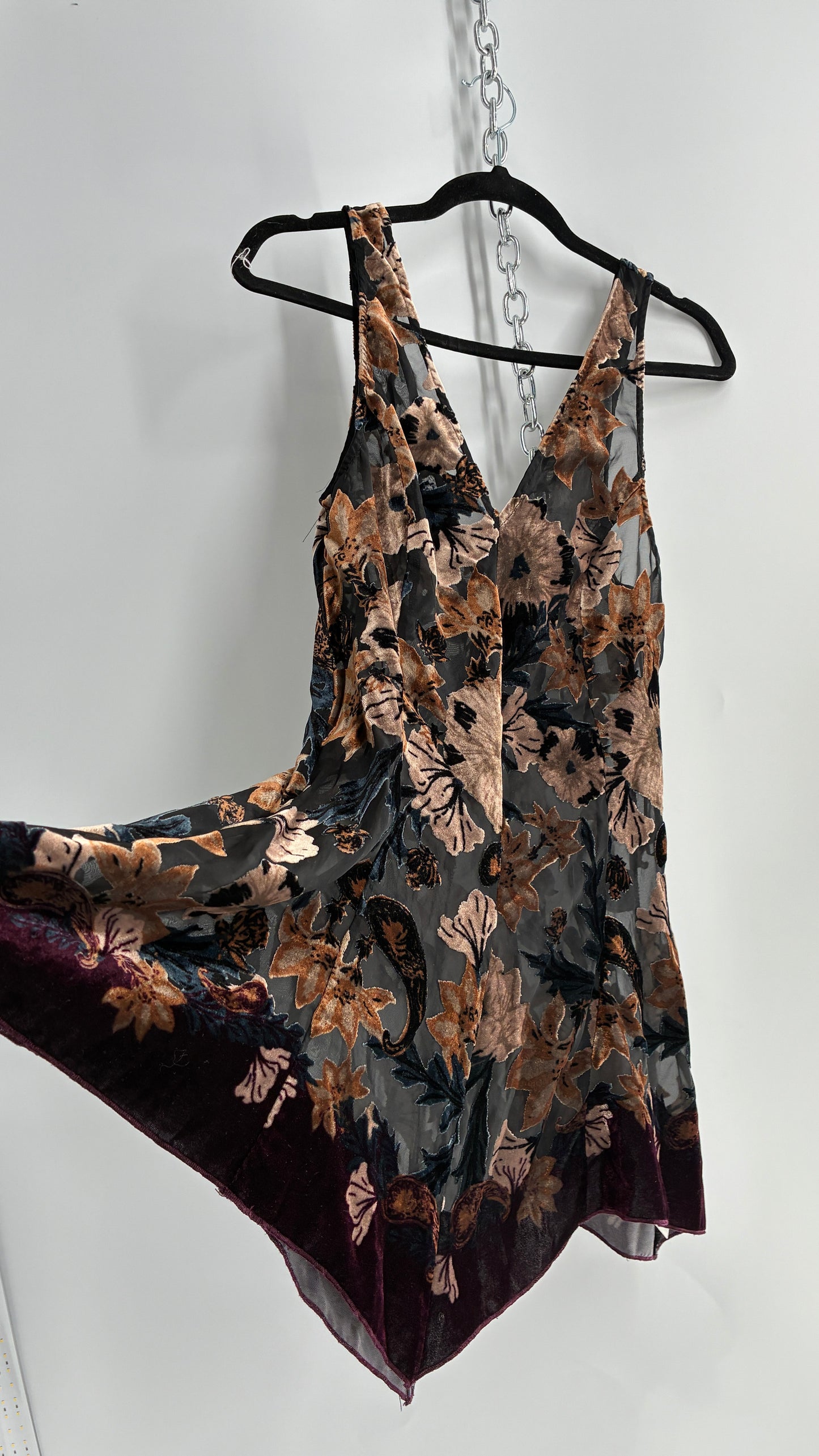Free People Burn Out Velvet Mini Dress with Handkerchief Hem (XS)