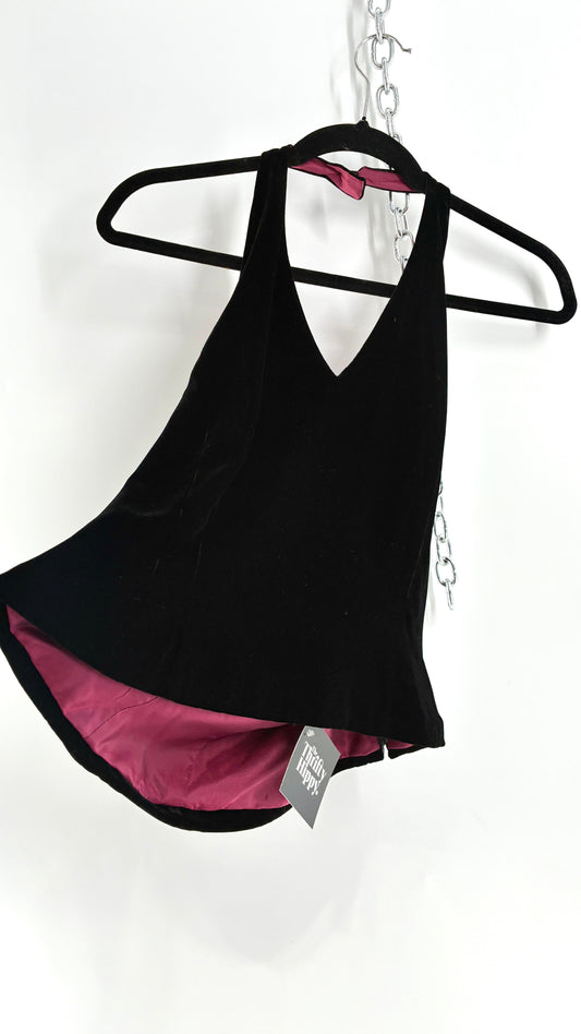 ANN TAYLOR Petite Black Velvet Low Back Tailored Cropped Halter (8P)