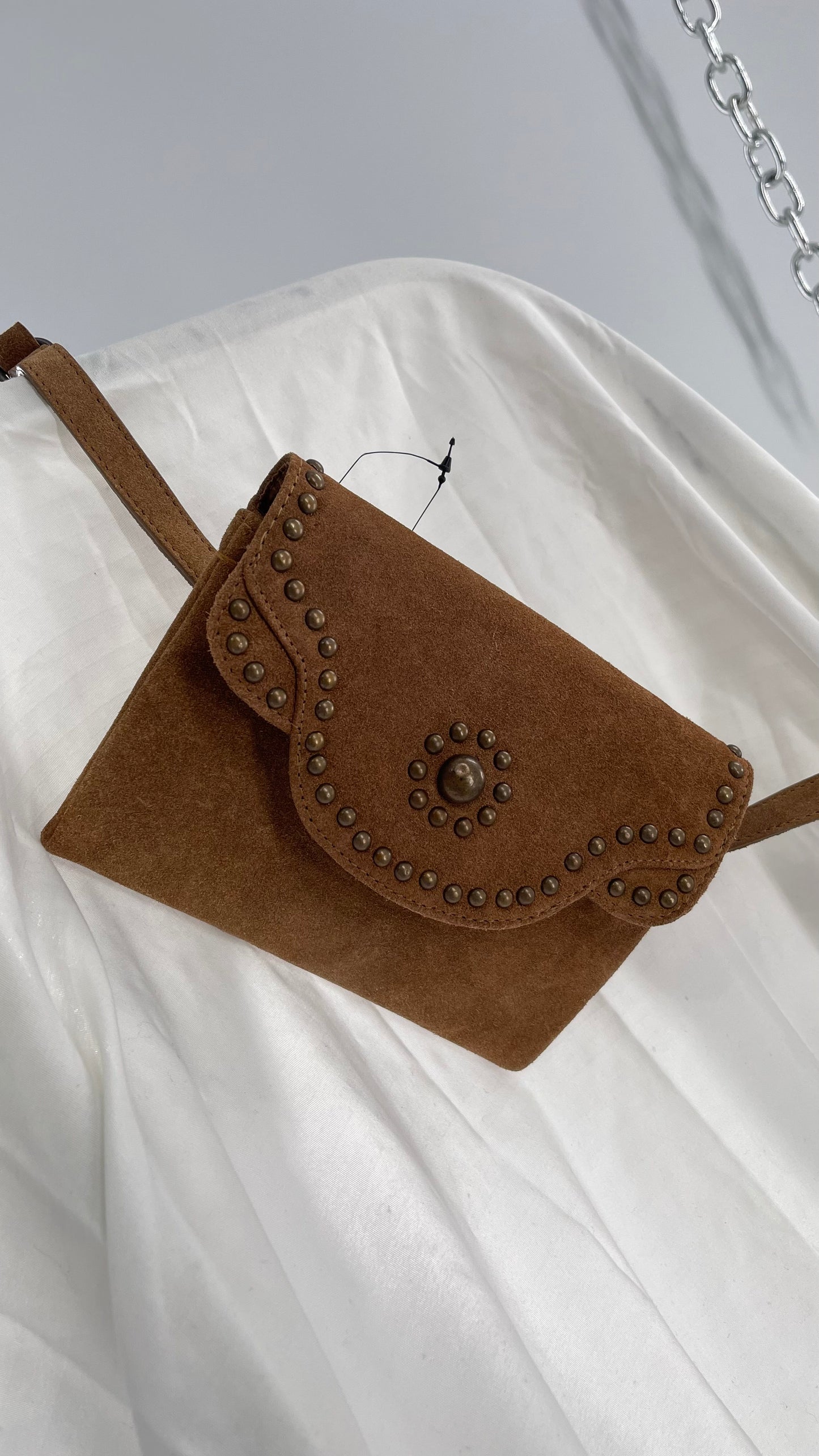 Free People Brown Leather Studded Fanny Pack / Waist Belt and Satchel