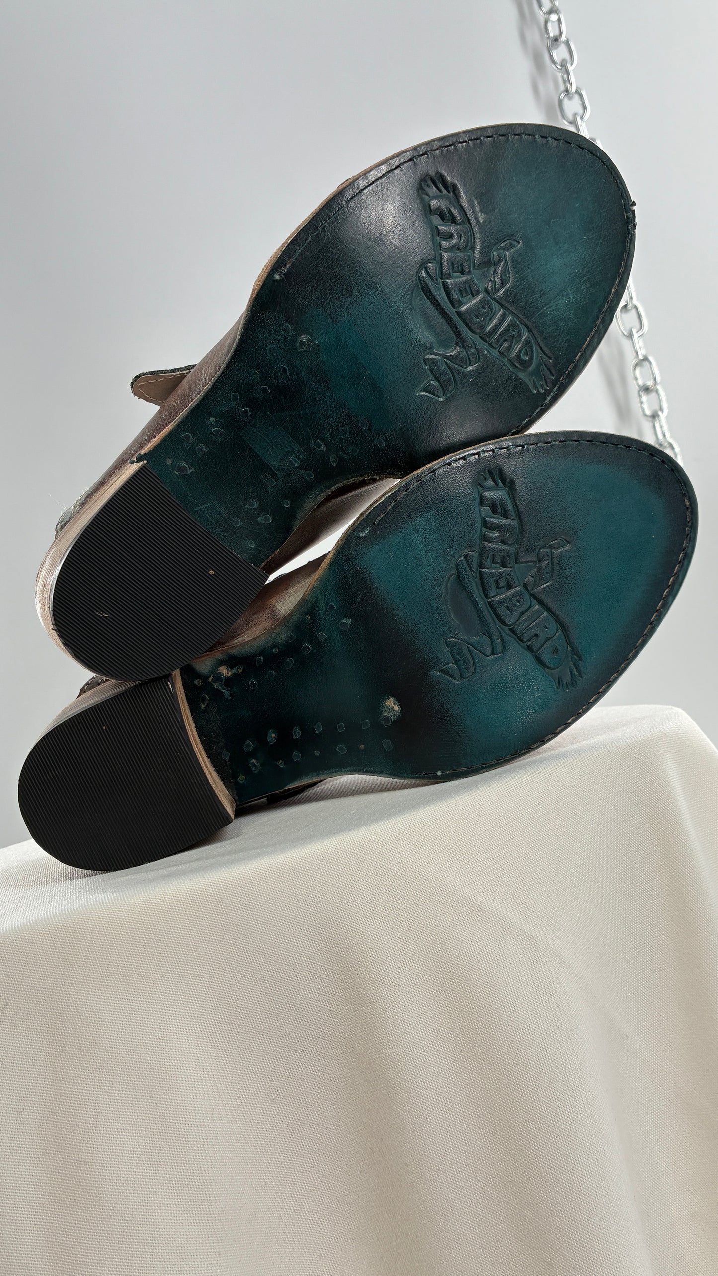 Free Bird Caprice Leather Sandal with Bronze Embossed Straps and Stamped Sole Made in Mexico (7)