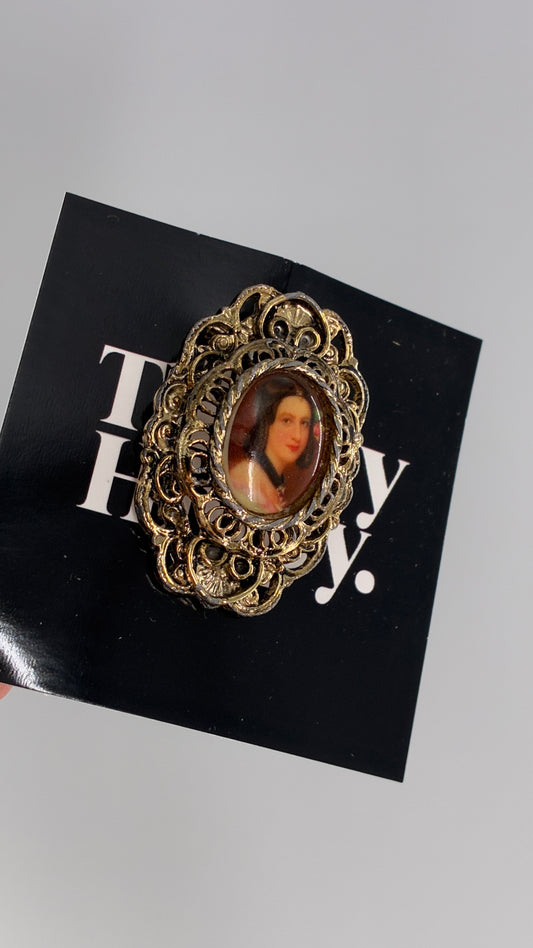 Vintage Victorian Brooch with Engraved Gold Photo/Portrait Frame