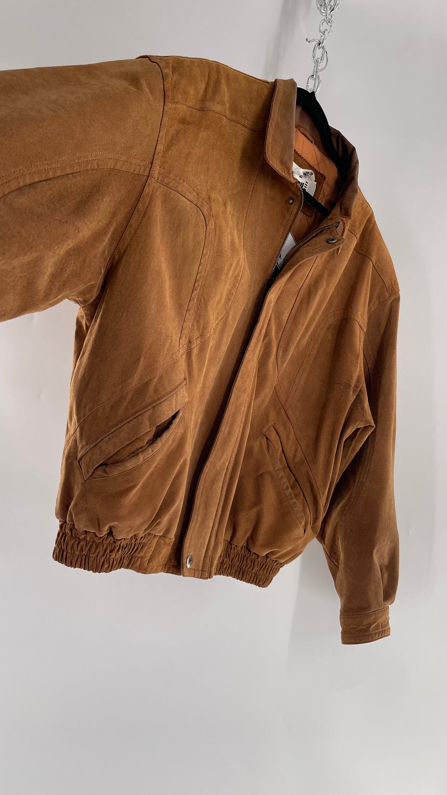 GITANO Vintage Camel Brown Genuine Leather Bomber Jacket (Large)