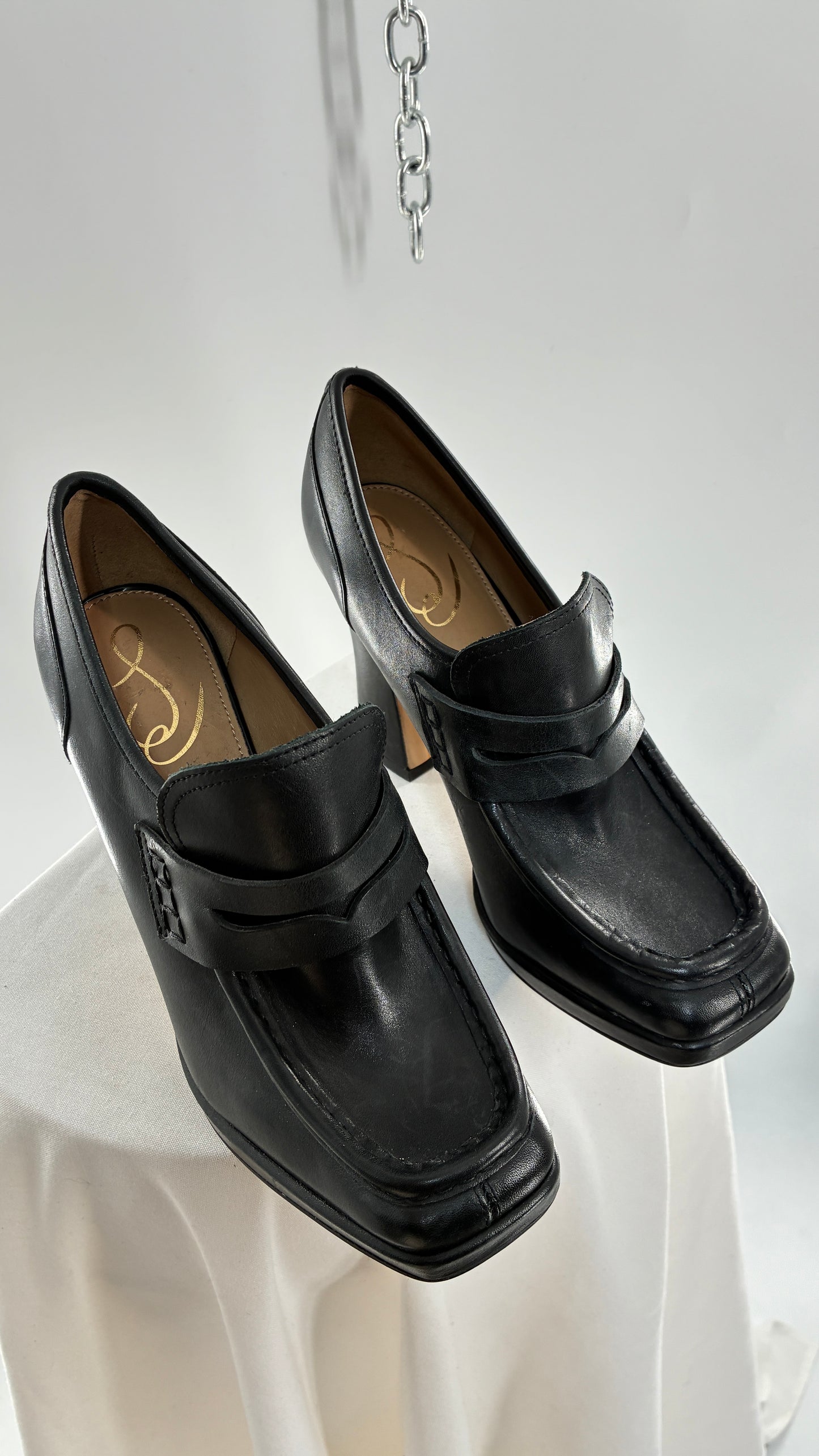 Vintage Sam Edelman Jeanette Black Genuine Leather Chunky Heel Oxfords (9)