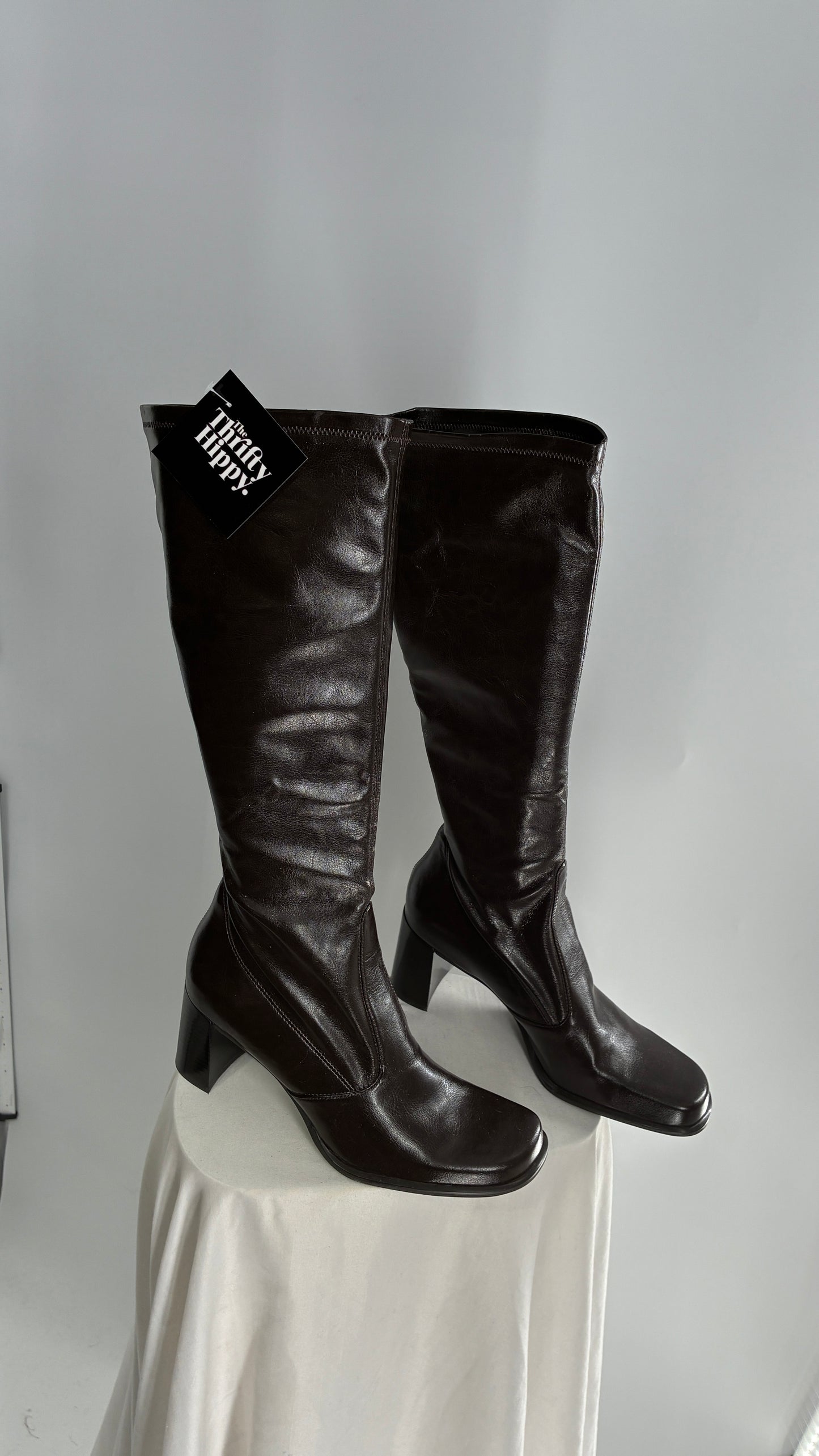 Vintage FRANCO SARTO Made in Brazil Square Toe Knee High Boots with Block Heel (8.5)