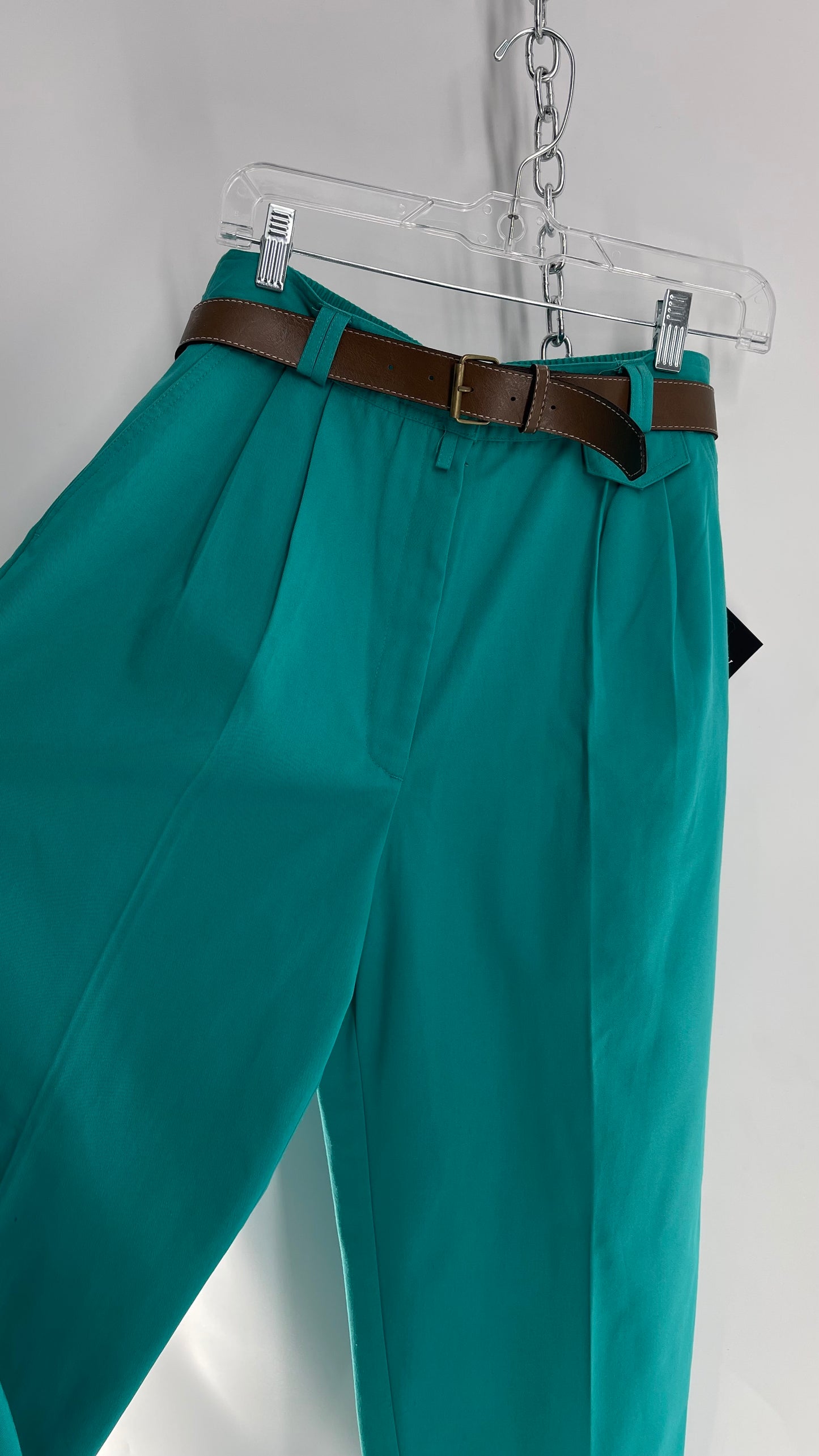 Vintage 80s Teal Deadstock Trouser with Coin Pouch Pocket with Built in Belt (14)