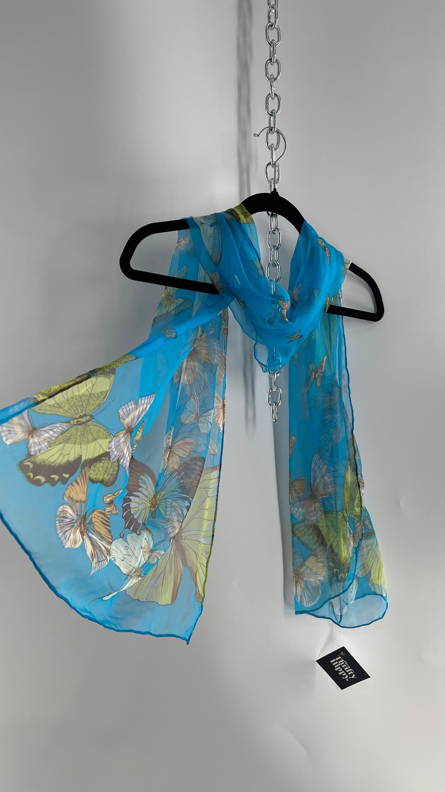 Vintage 100% Silk Blue Butterfly Scarf