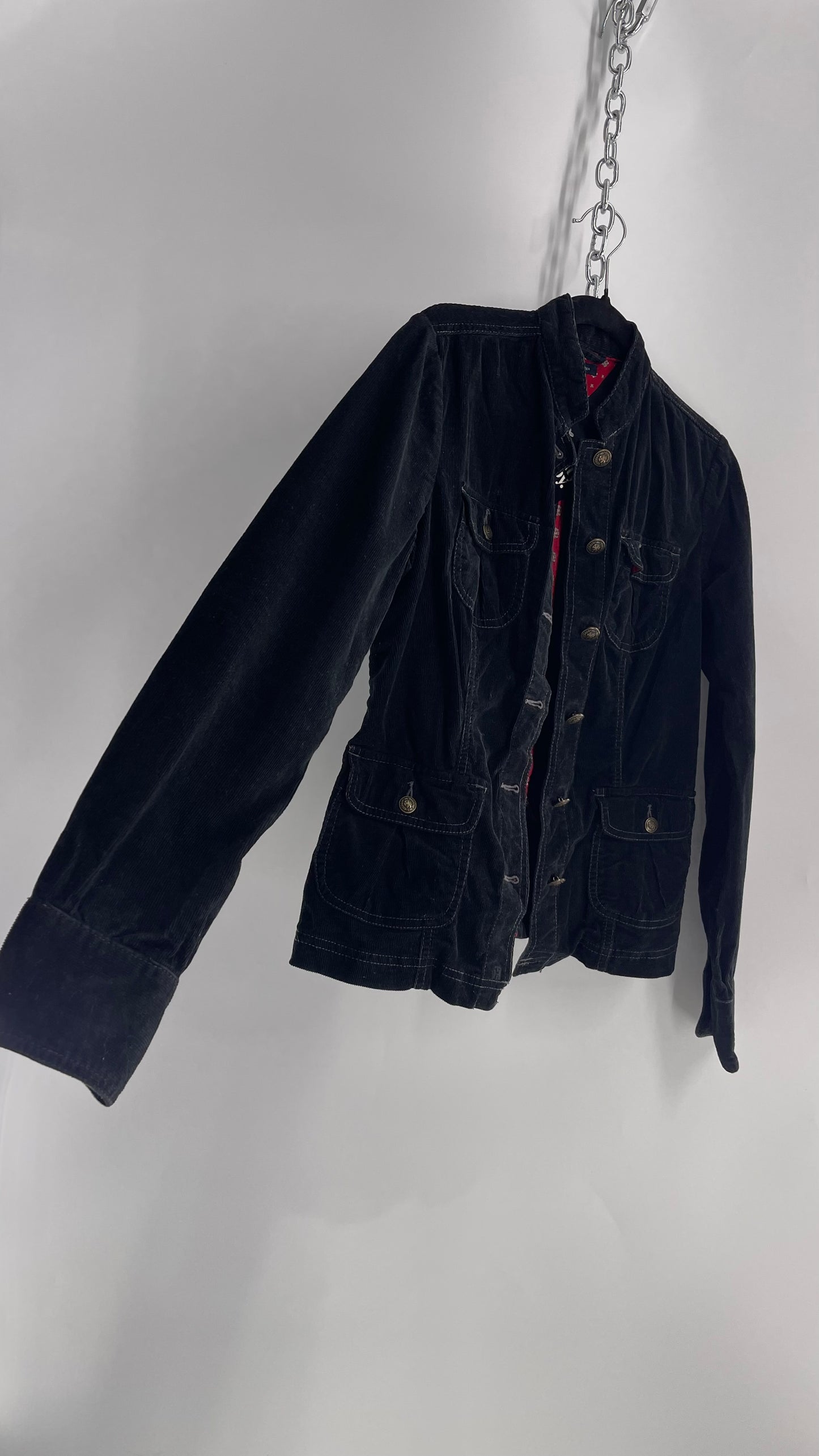 Tommy Hilfiger Black Corduroy Jacket with Pleated Pocket Details (Small)