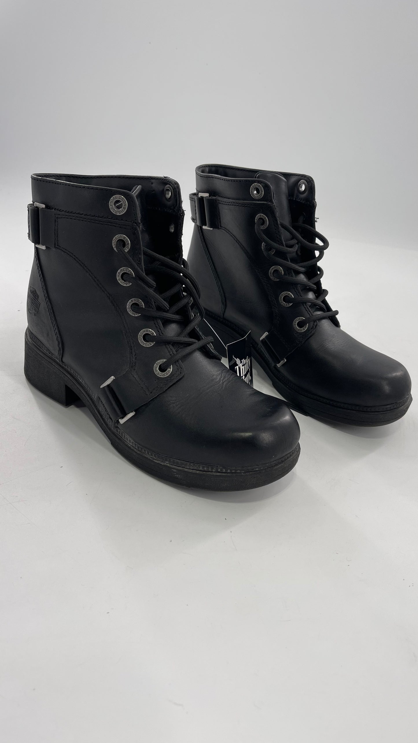 Harley Davidson Black Leather Combat Boots (8.5)