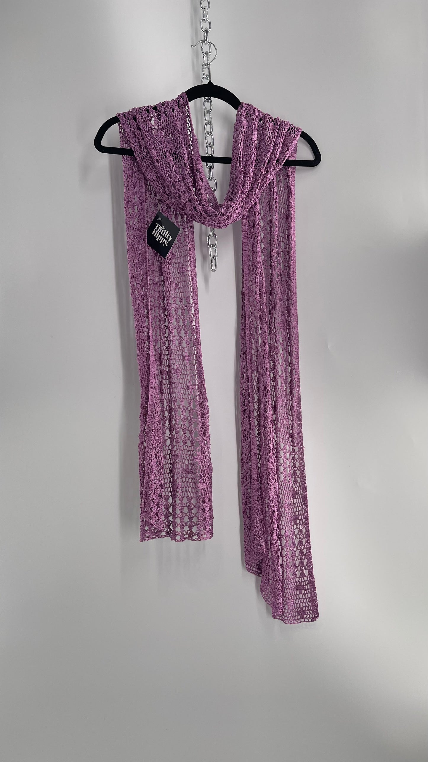 Vintage Purple Crochet Skinny Scarf Extra Long