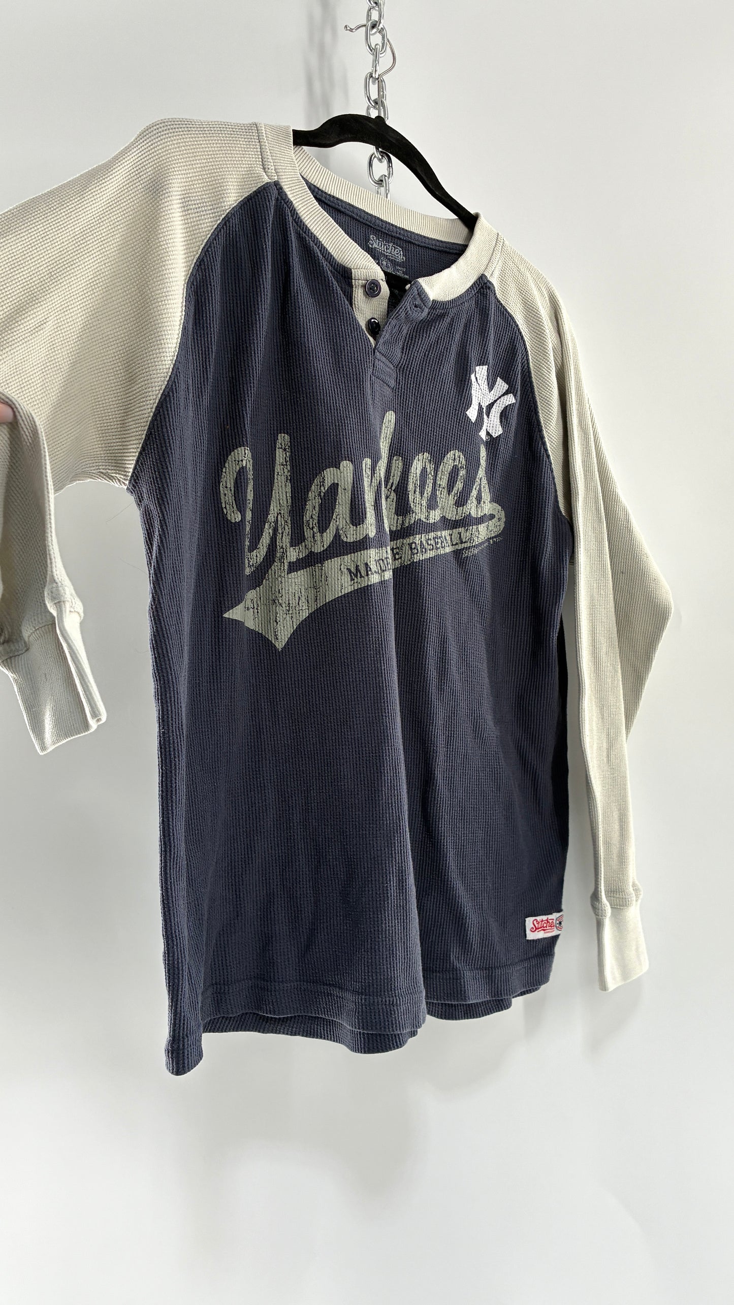 Vintage Yankees Waffle Knit Henley (Medium)