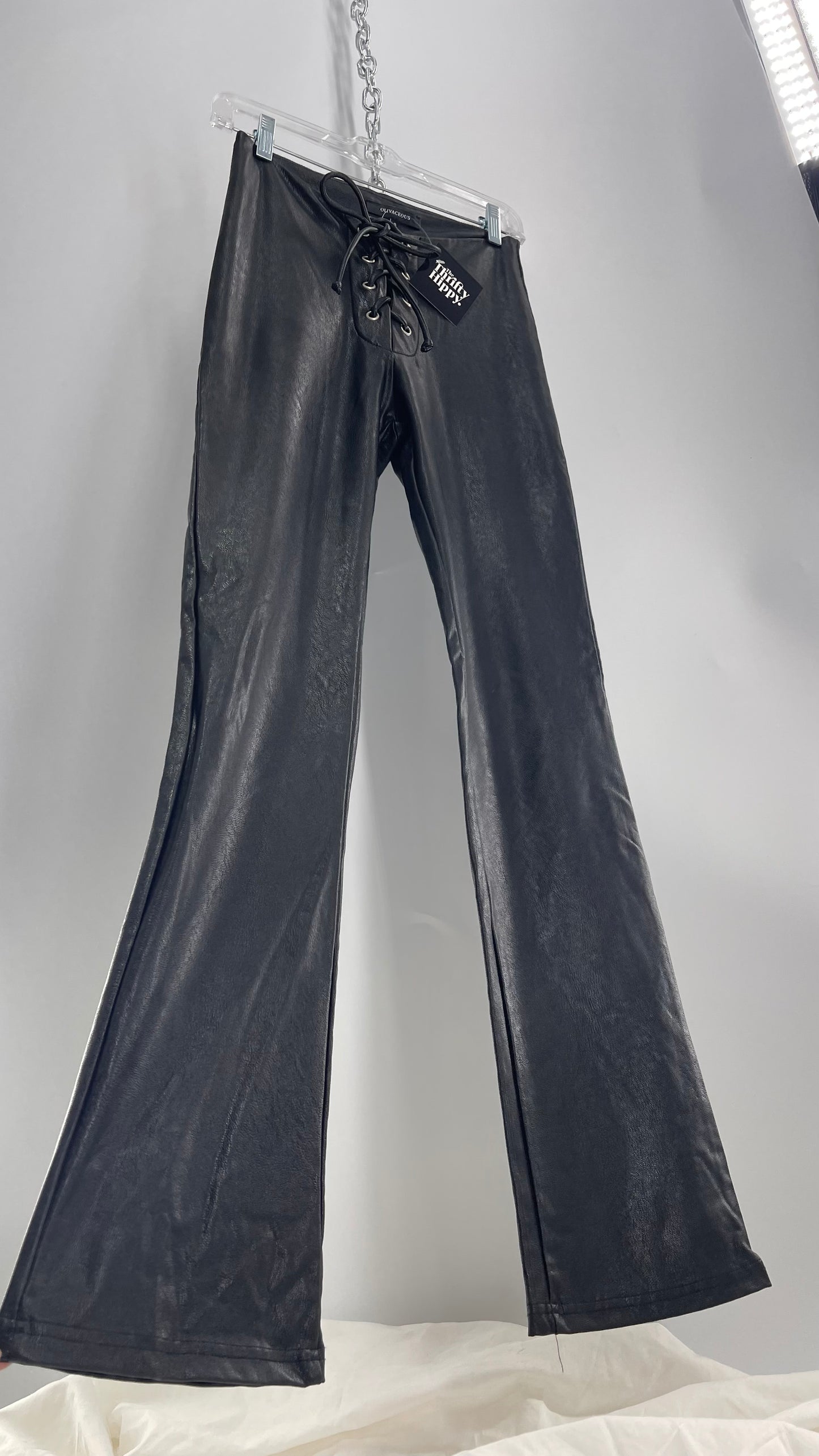 OLIVACEOUS Vegan Leather Lace Up Front Kickflares with Tags Attached (Small)