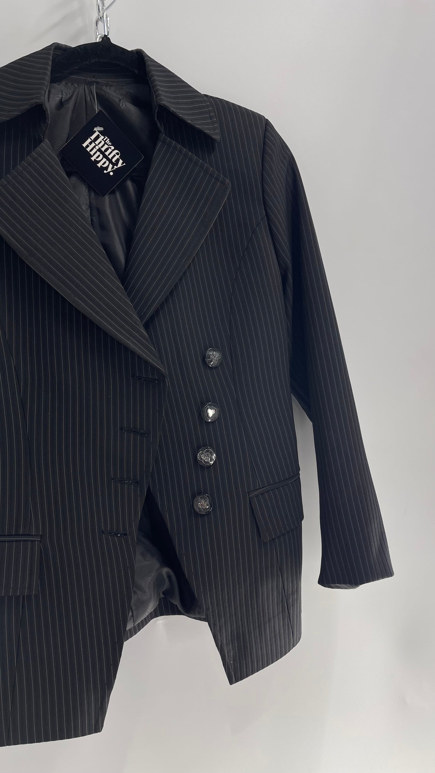 Vintage BOSS Black Pinstripe Diagonal Button Suit Blazer (XS/S)