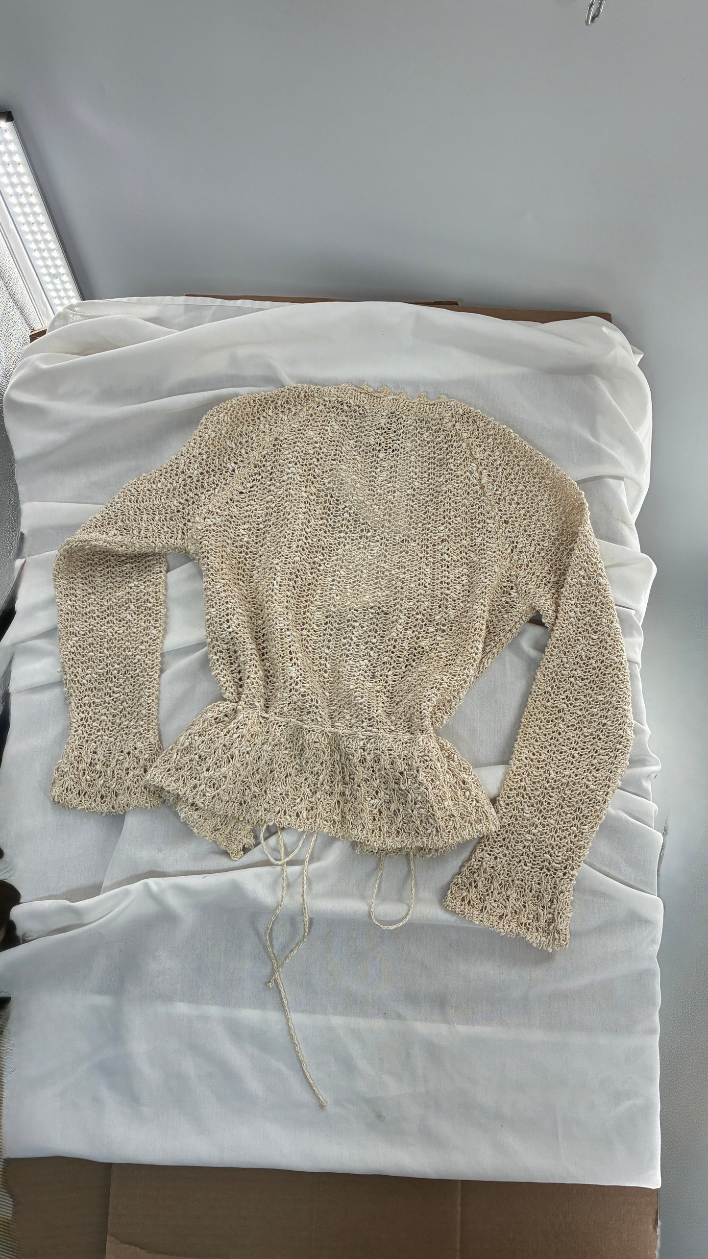 Vintage 1970s PALLAS 100% Pure Irish Linen Hand Loomed Cinched Cardigan (Medium)
