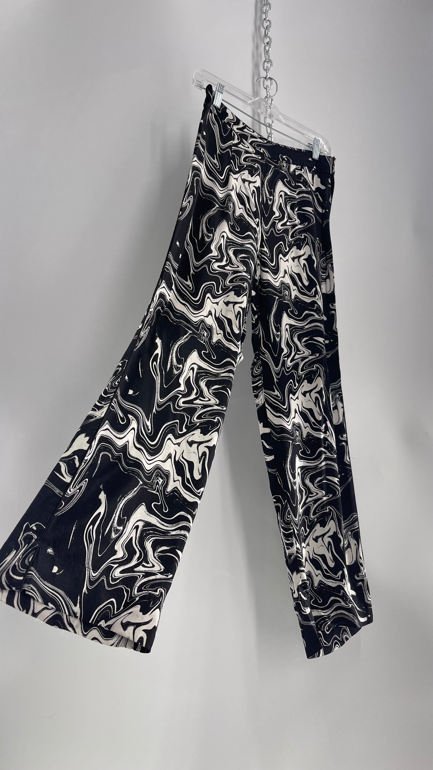 JUST Marble Washed Black\White Silky Flared Trouser (4?)