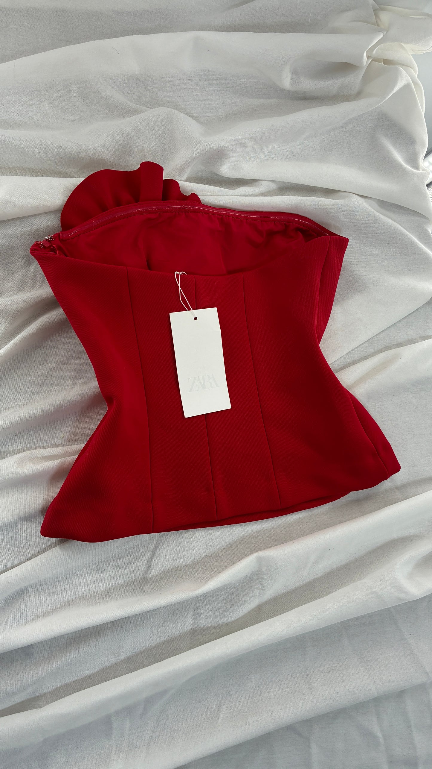 ZARA Red Corset with Oversized Rosette Detail and tags attached  (Small)