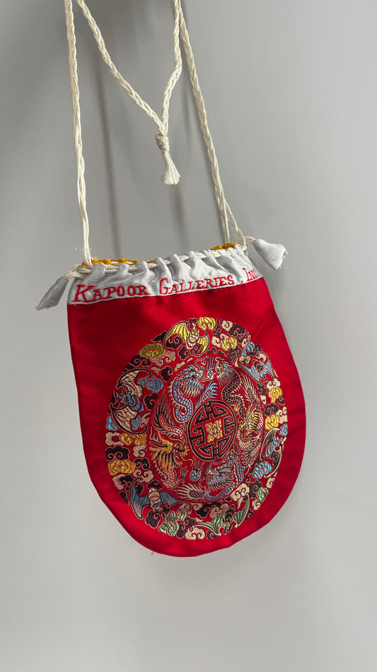KAPOOR GALLERIES Vintage Red Silk Embroidered Pouch Purse