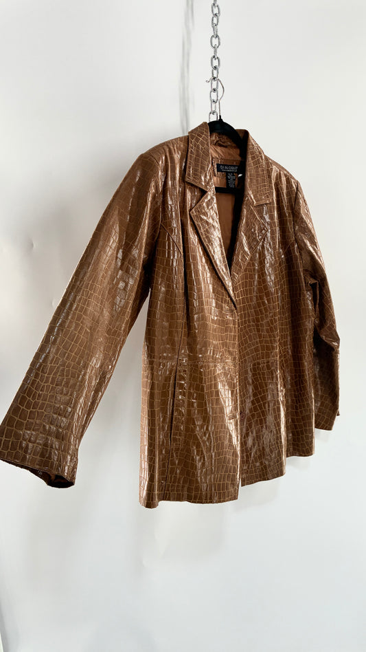 Vintage DIALOGUE Crocodile Embossed Leather Jacket (XL)