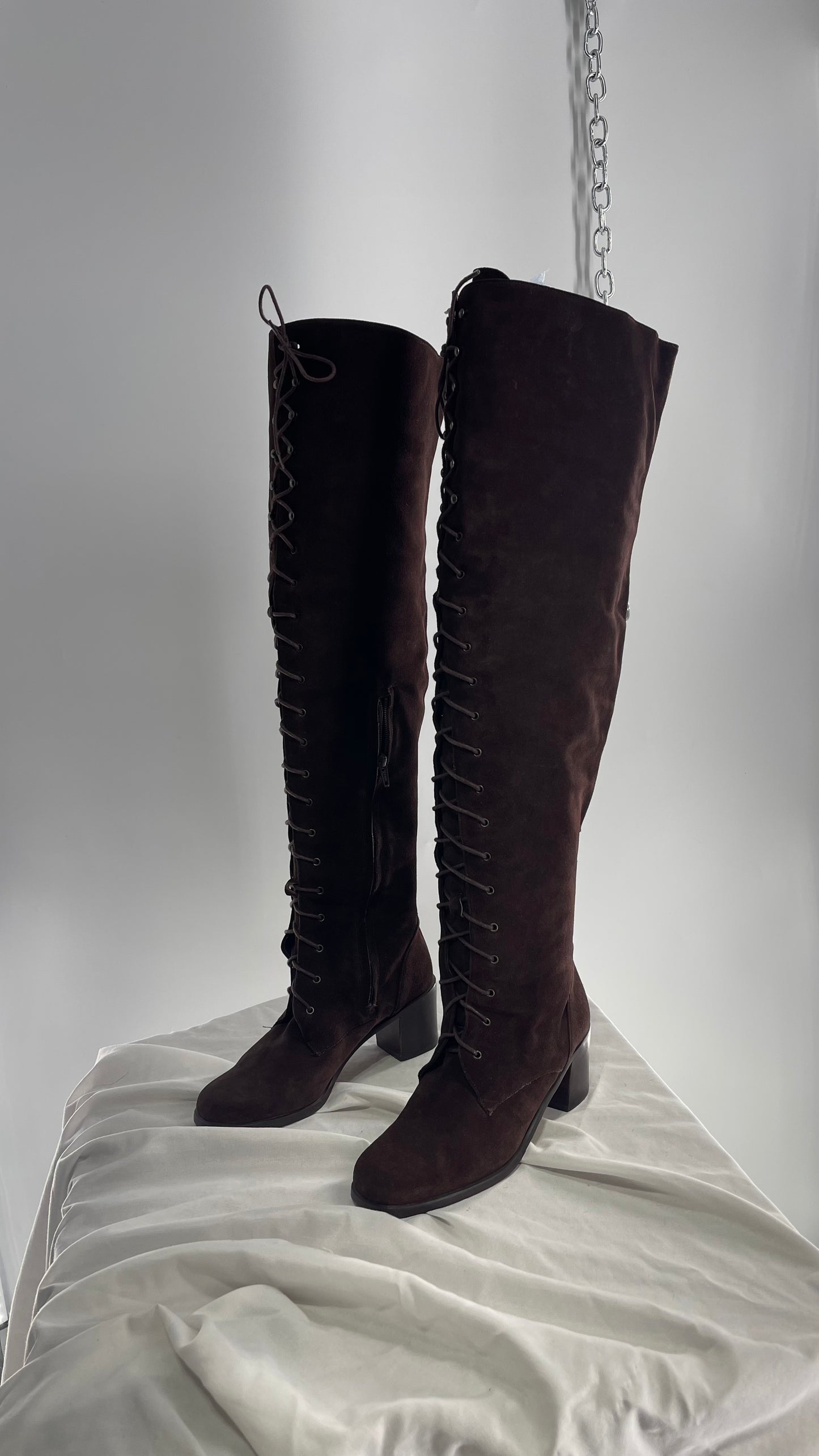 Vintage Kenneth Cole Over the Knee Brown Genuine Suede Leather Combat Boots (8.5)