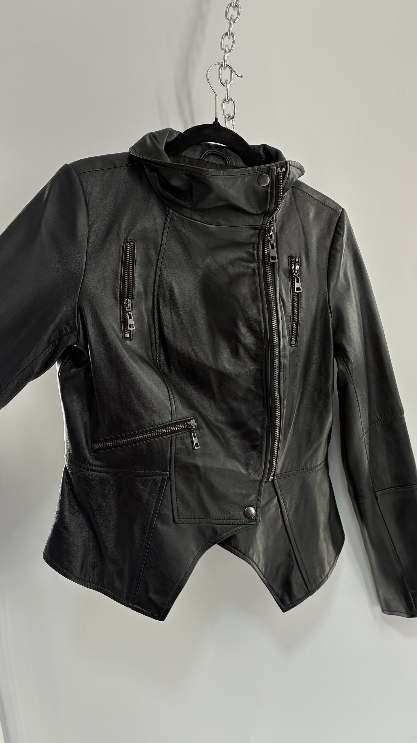 Deadstock Vintage GET IT LOVE IT Black Genuine Leather Motorcycle Style Jacket (10)