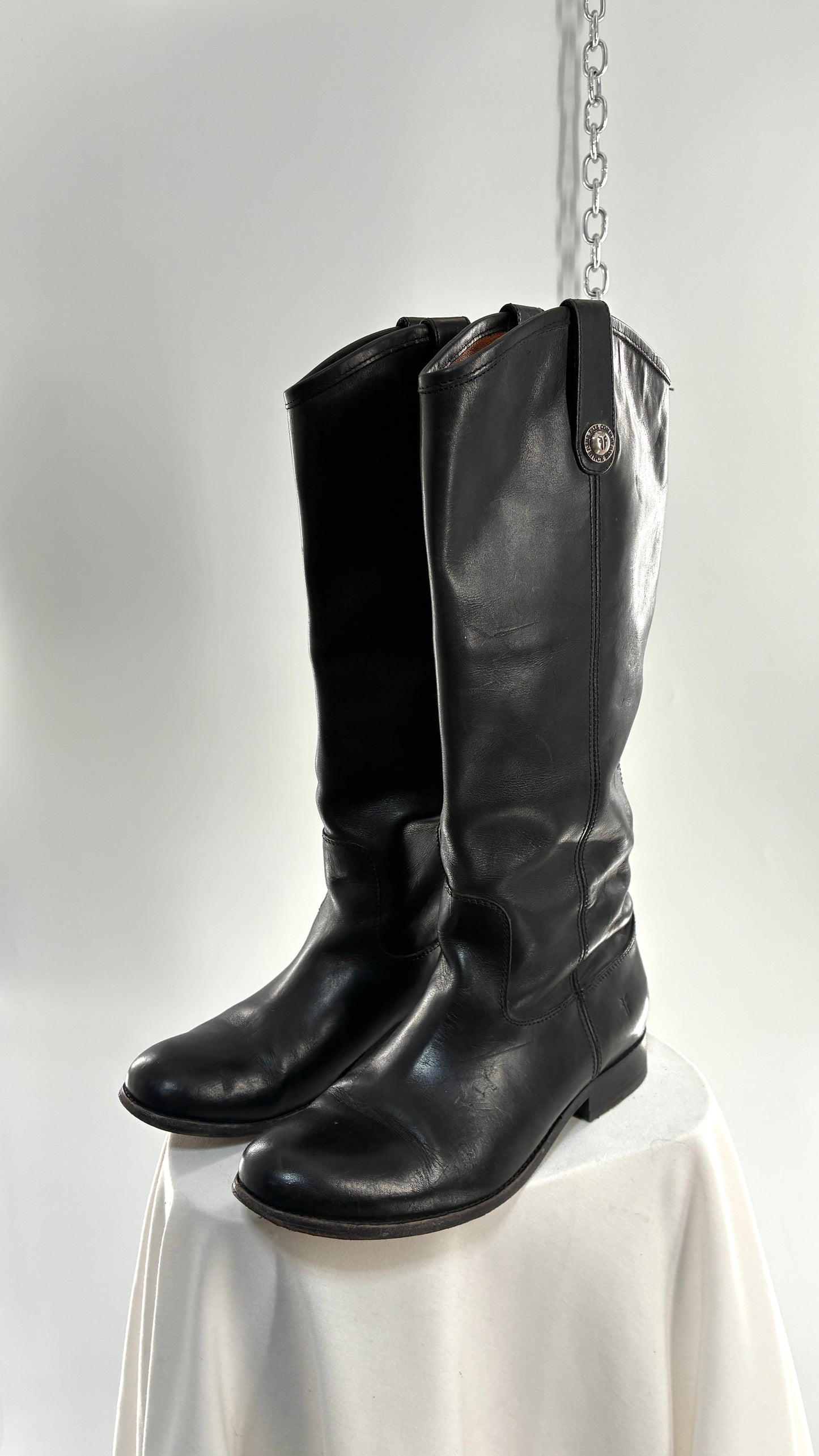 Vintage FRYE Melissa Tall Black Genuine Leather Boots Made in Mexico (8)
