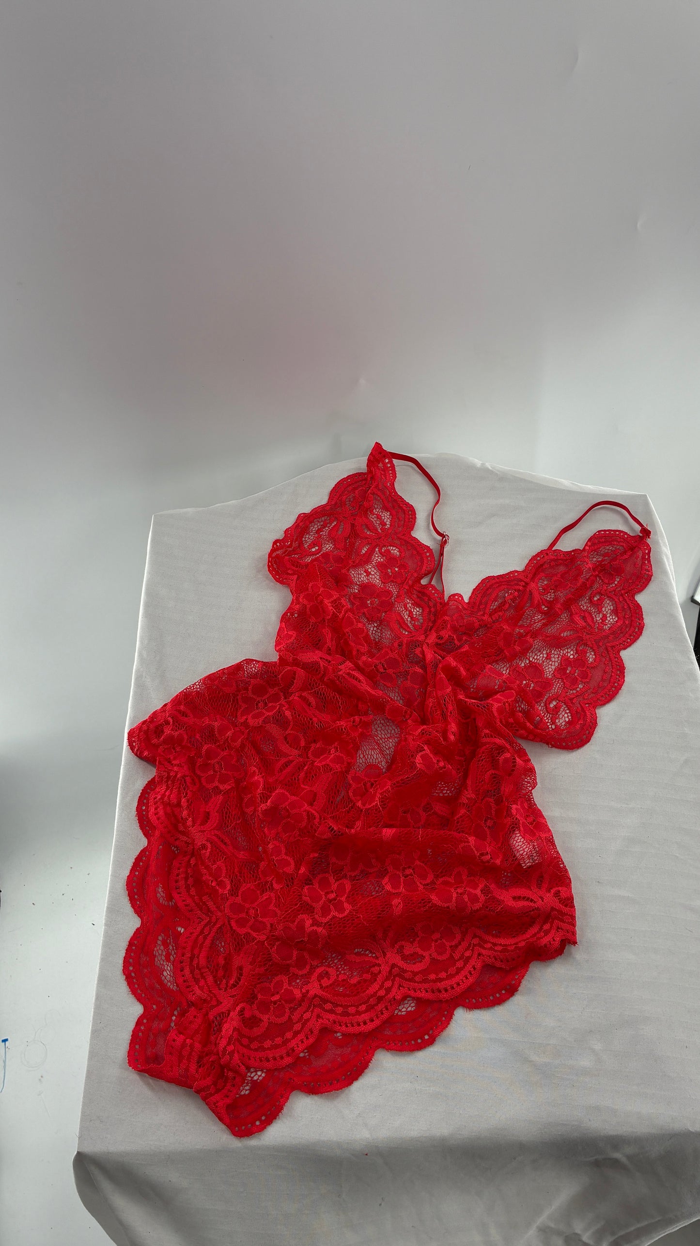 Red Lace Backless Bodysuit (Medium)
