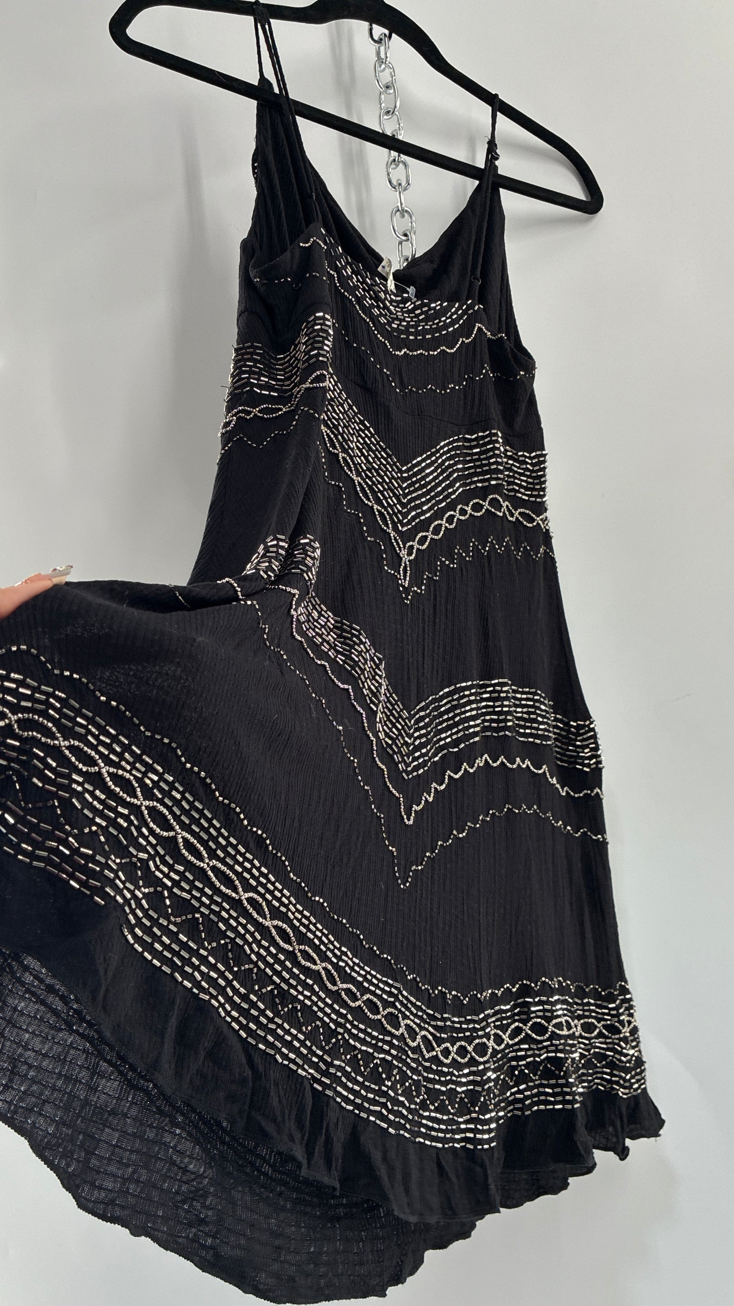 Intimately Free People Black Slip Dress with Silver Beading and Tags Attached (XS)