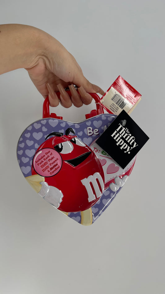 Deadstock Vintage M&M Tin Heart Shaped Lunch Box with “Be Mine” and “In Your Dreams” Embossed