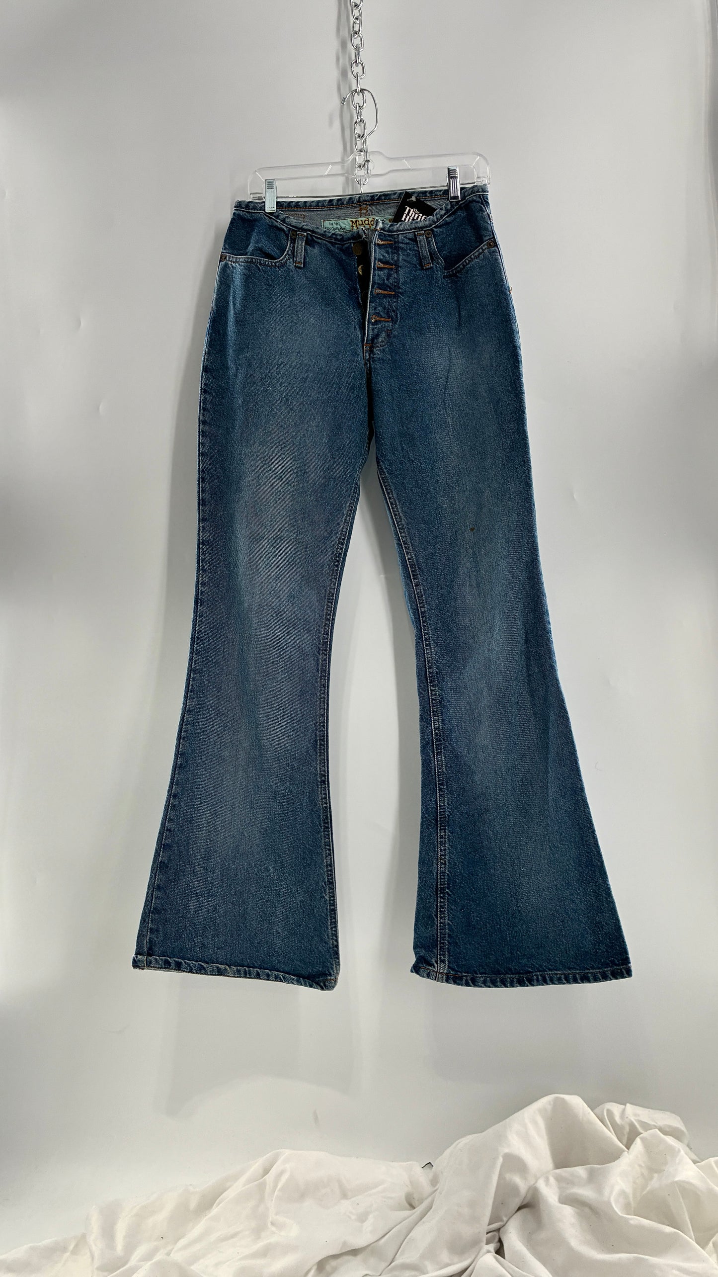 Vintage 1980s MUDD Flared Button Front Jeans with Colorful Jacron (9)