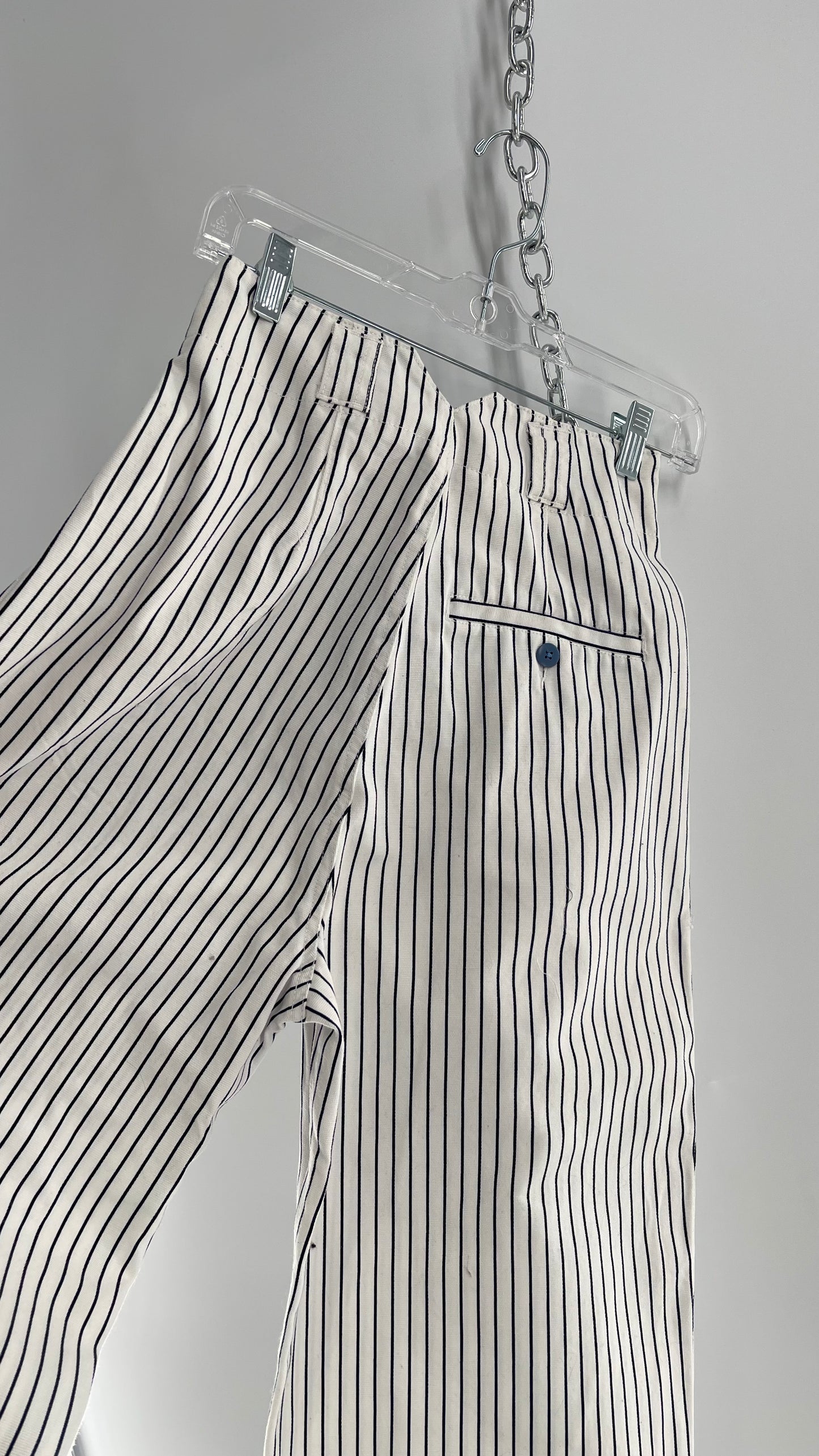 Urban Outfitters White High Waisted Navy Striped Trouser