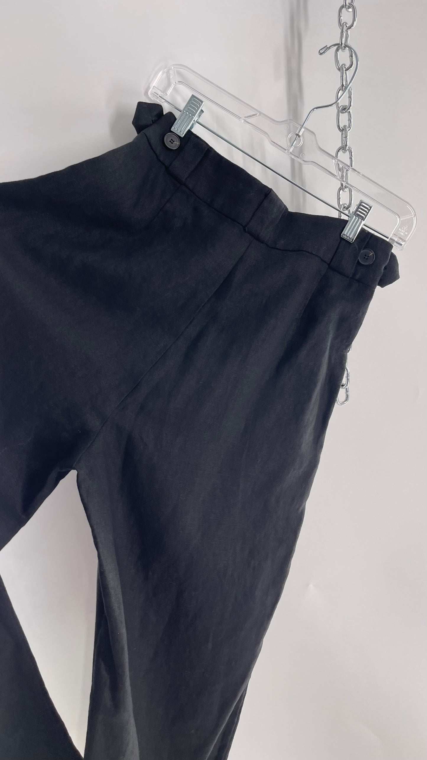 Thrills Black Thick Linen Trouser with Side Buttons and Pleating (4)